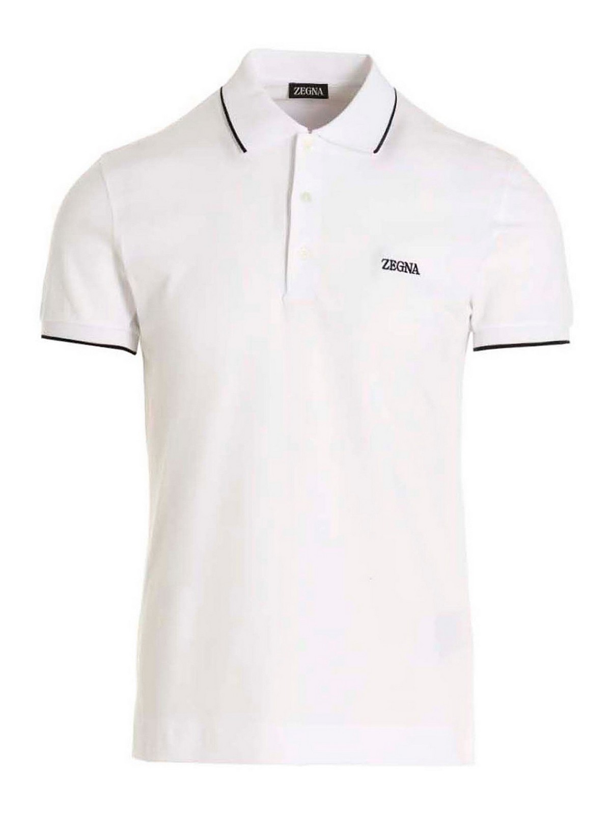 Zegna Embroidered Logo Polo Shirt In Blanco