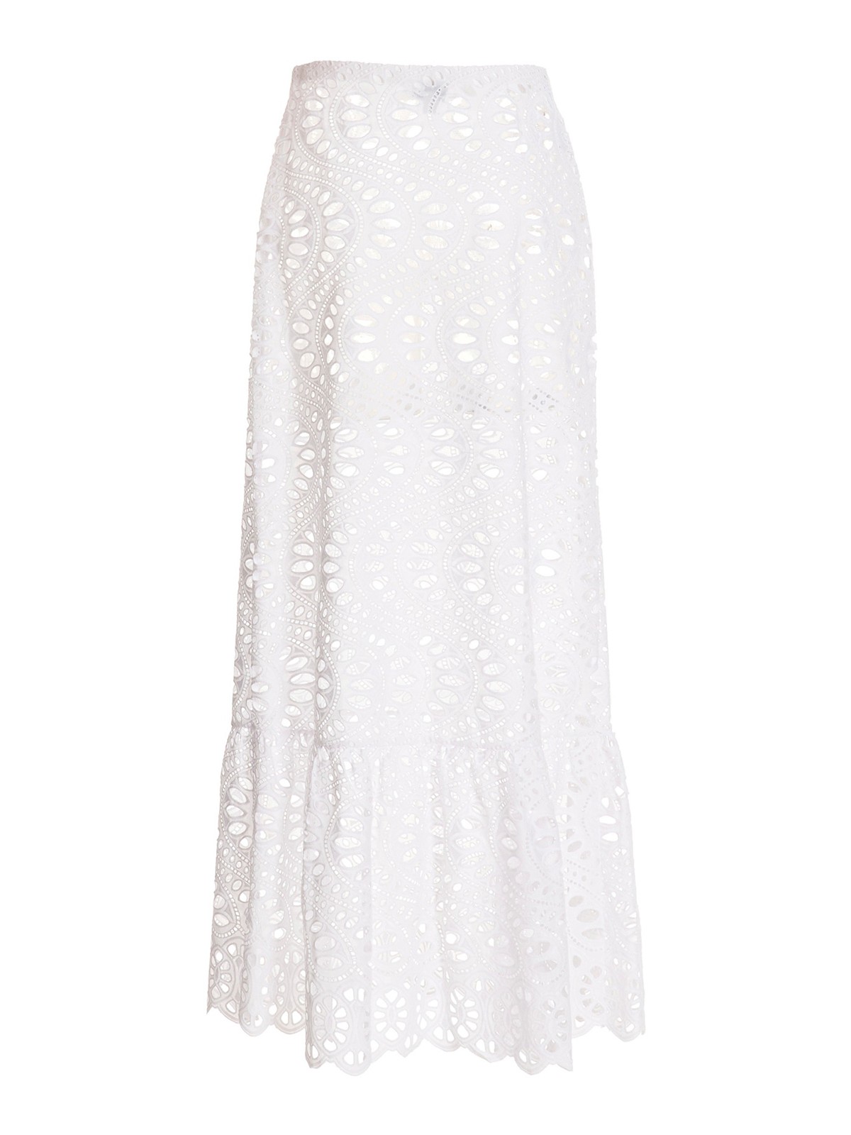 Shop Giambattista Valli Macram Long Skirt In Blanco