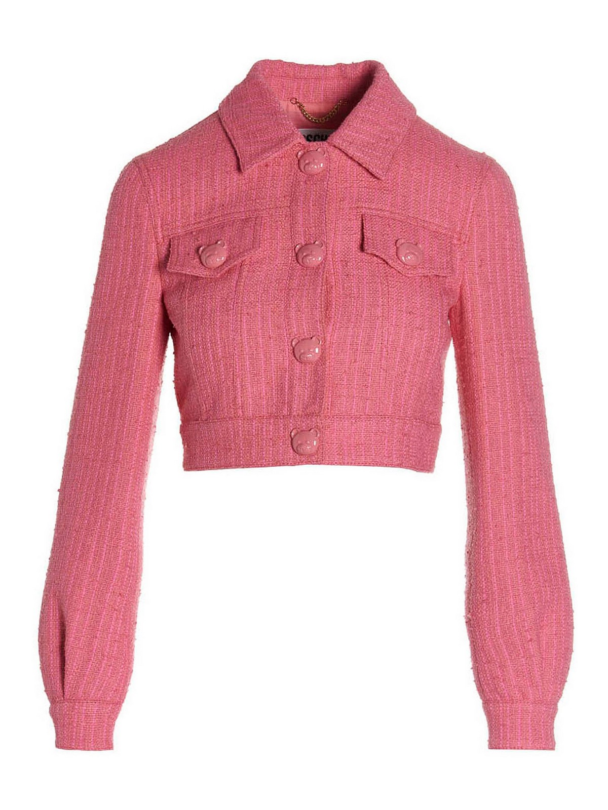 Shop Moschino Tweed Cropped Jacket In Fuchsia