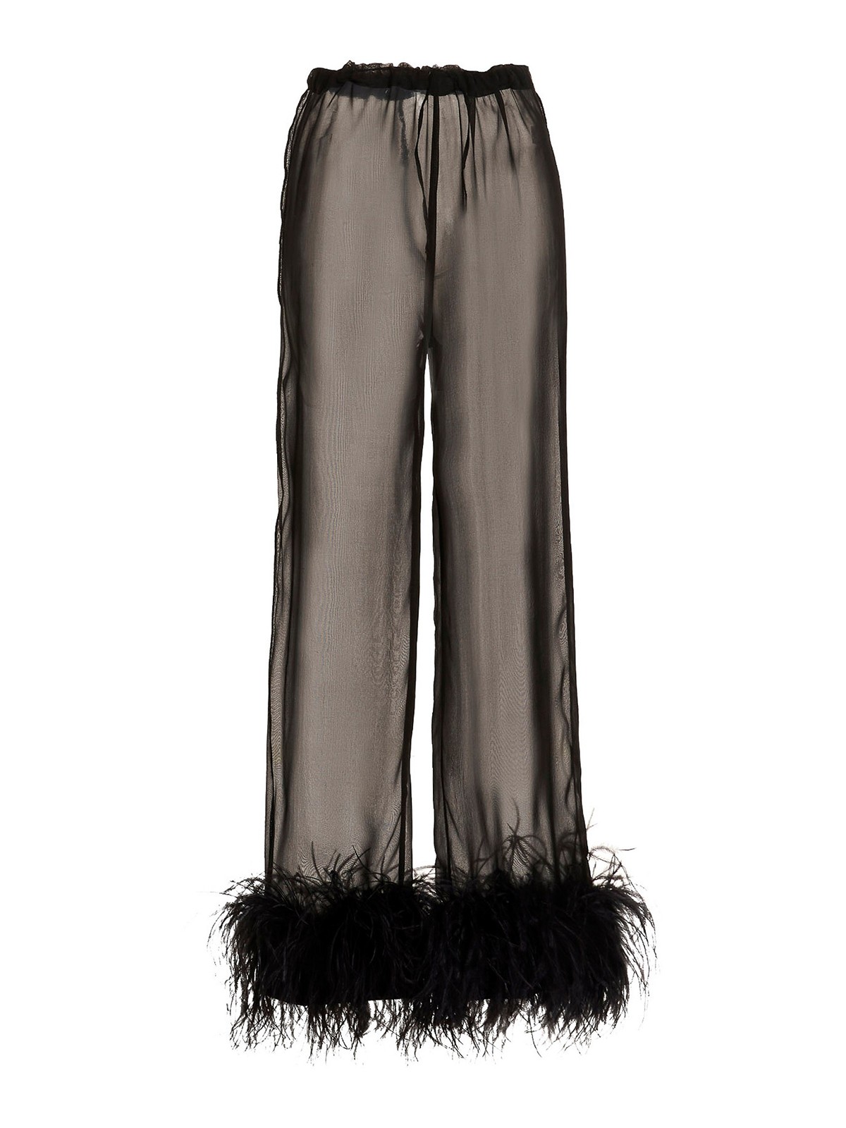 Shop Oseree Feather Silk Pants In Negro
