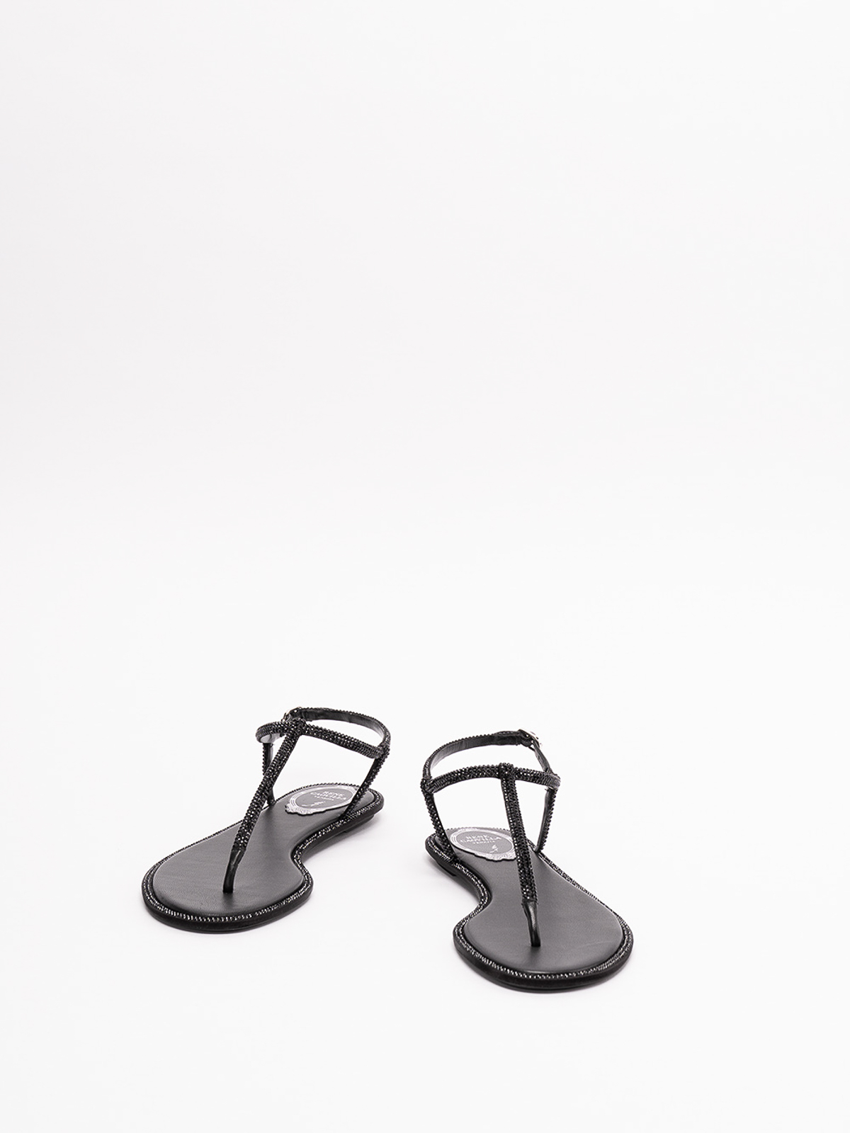 Shop René Caovilla Diana Flat Sandals In Black