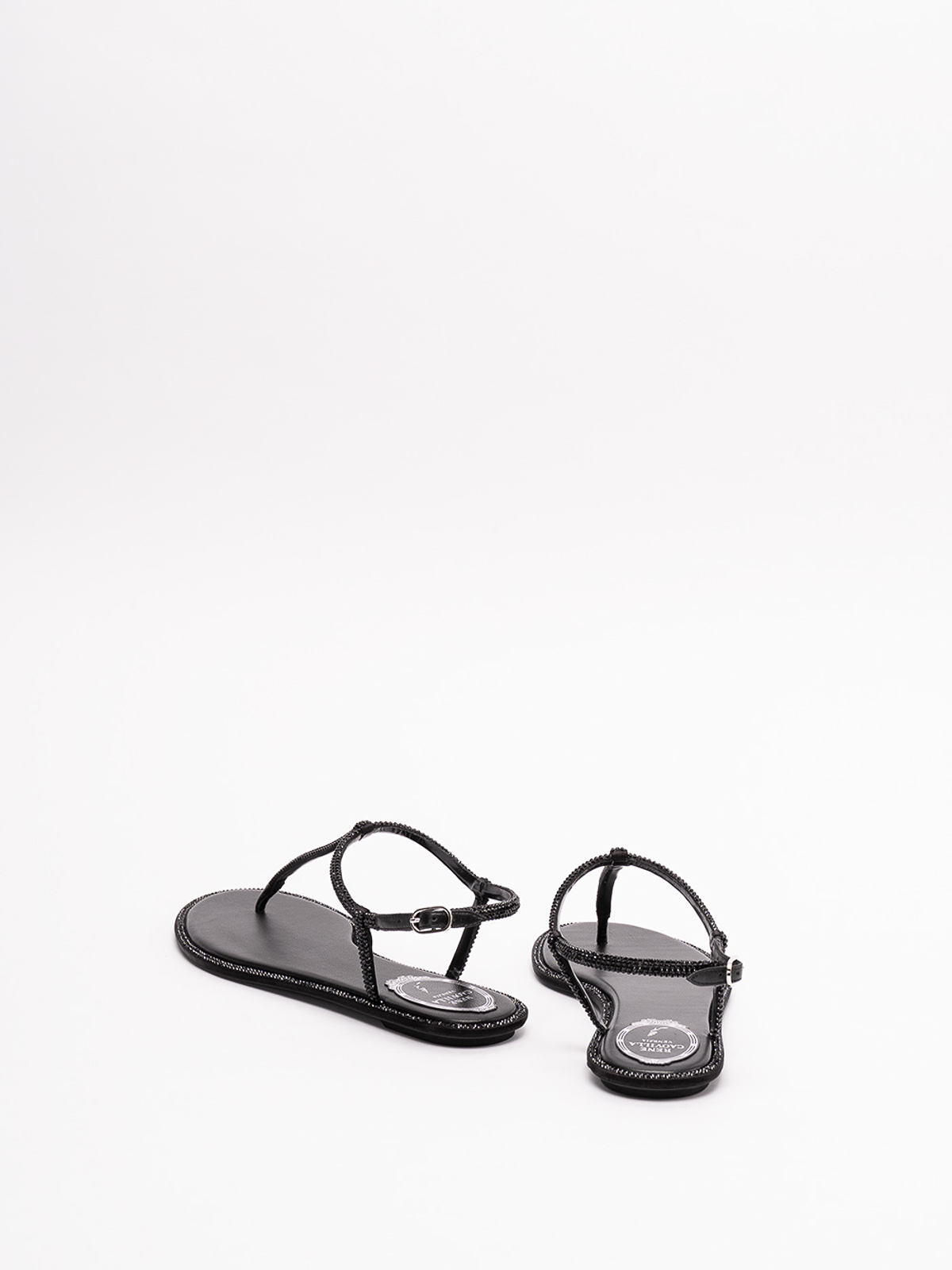 Shop René Caovilla Diana Flat Sandals In Black