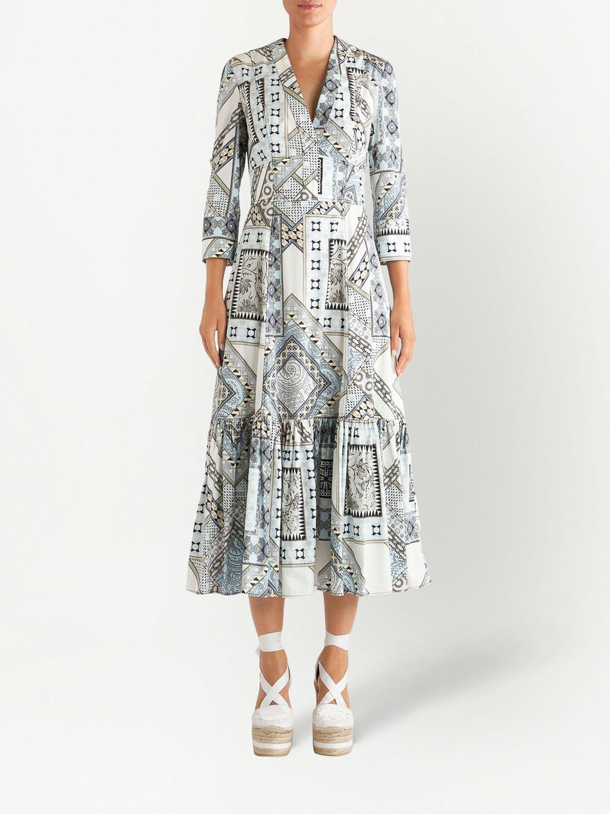 Shop Etro Long Dress With Patterned Detailing In Azul Claro