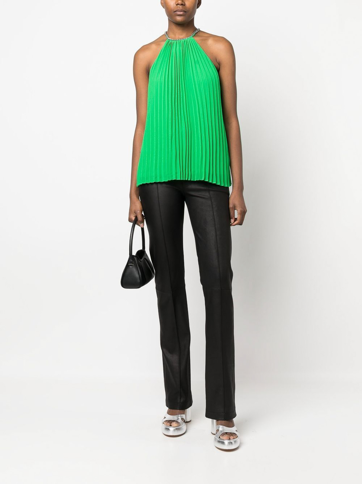 Shop Michael Kors Ribbed Top With Chain Detail In Green