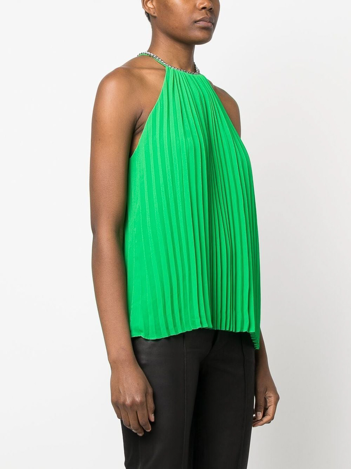 Shop Michael Kors Ribbed Top With Chain Detail In Green