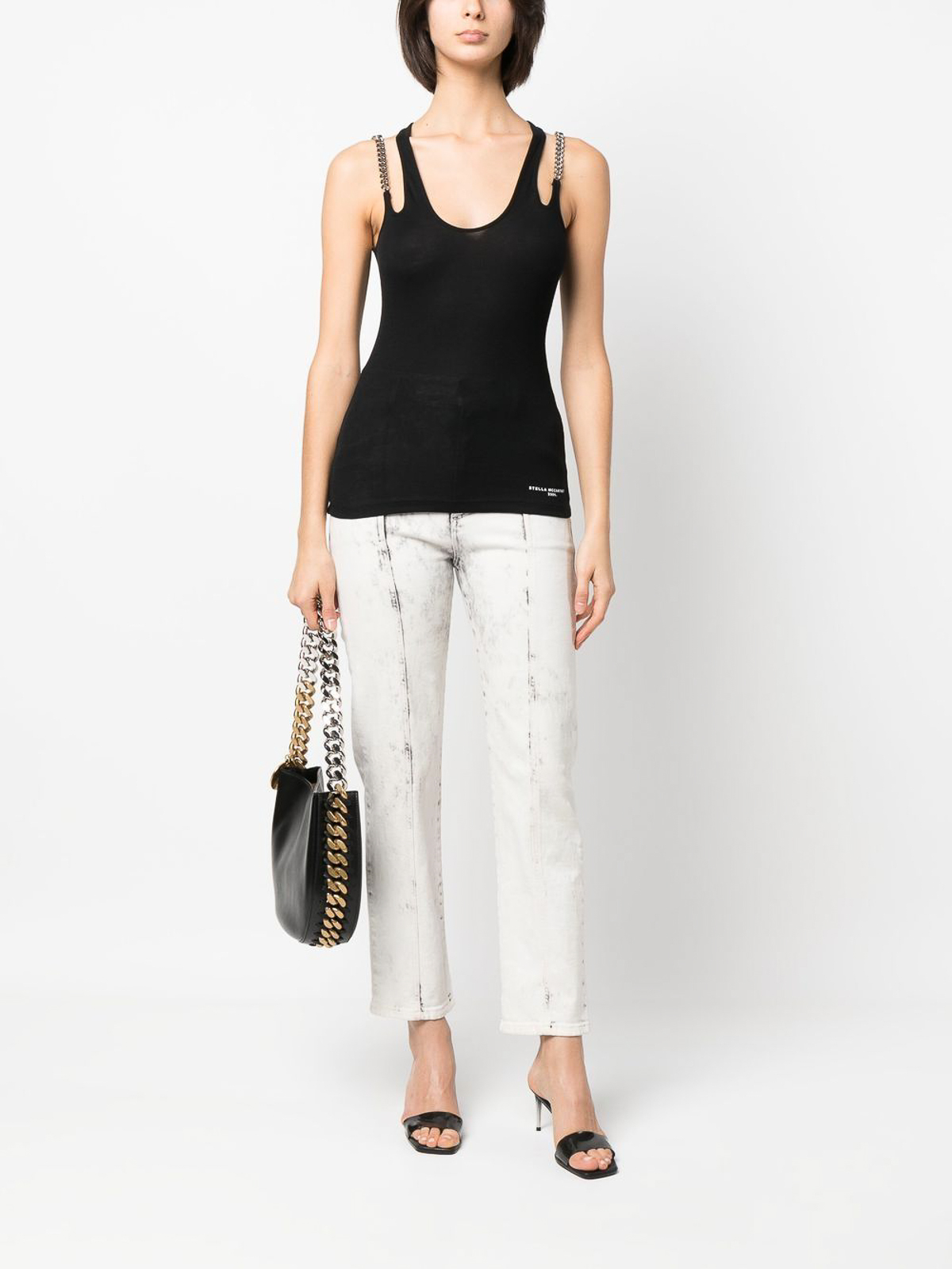 Shop Stella Mccartney Falabella Chain Top With Double Straps In Black