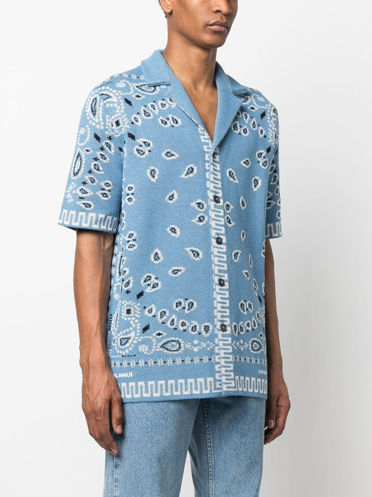 Shop Alanui Cotton Piqué Bandana Shirt In Light Blue