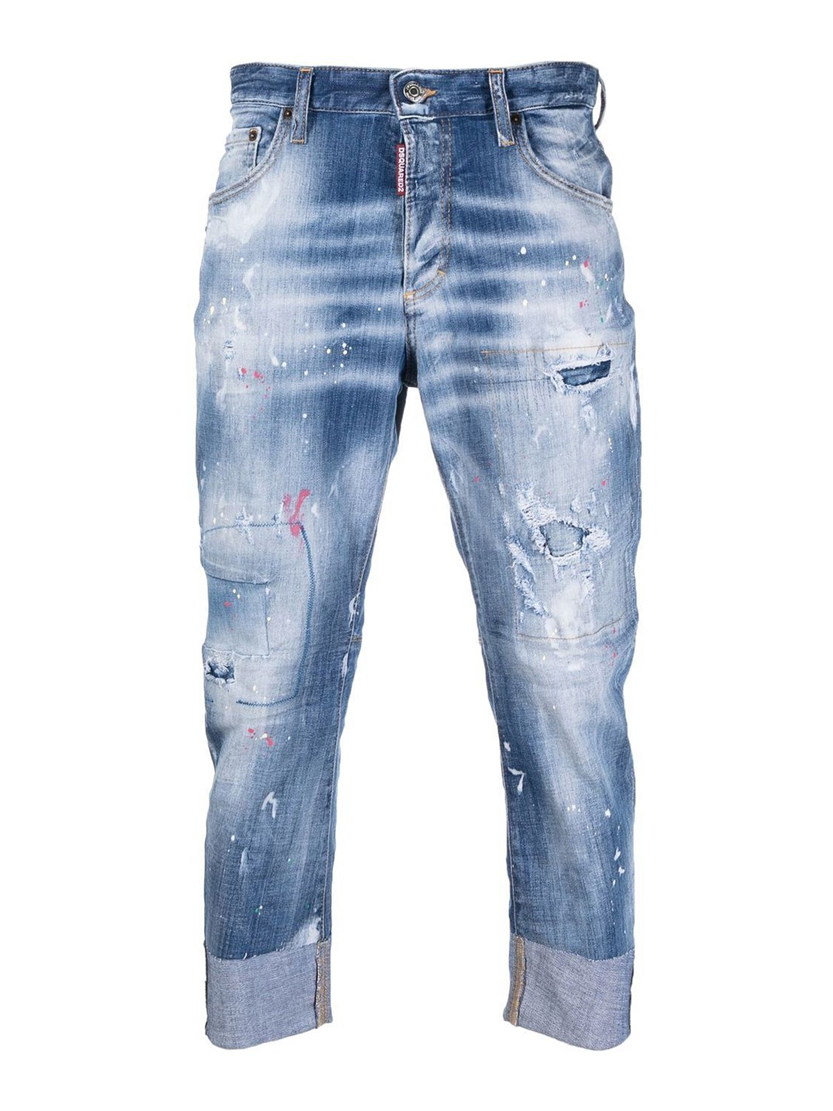 Dsquared2 Faded Jeans With Turn-ups And Logo In Light Wash