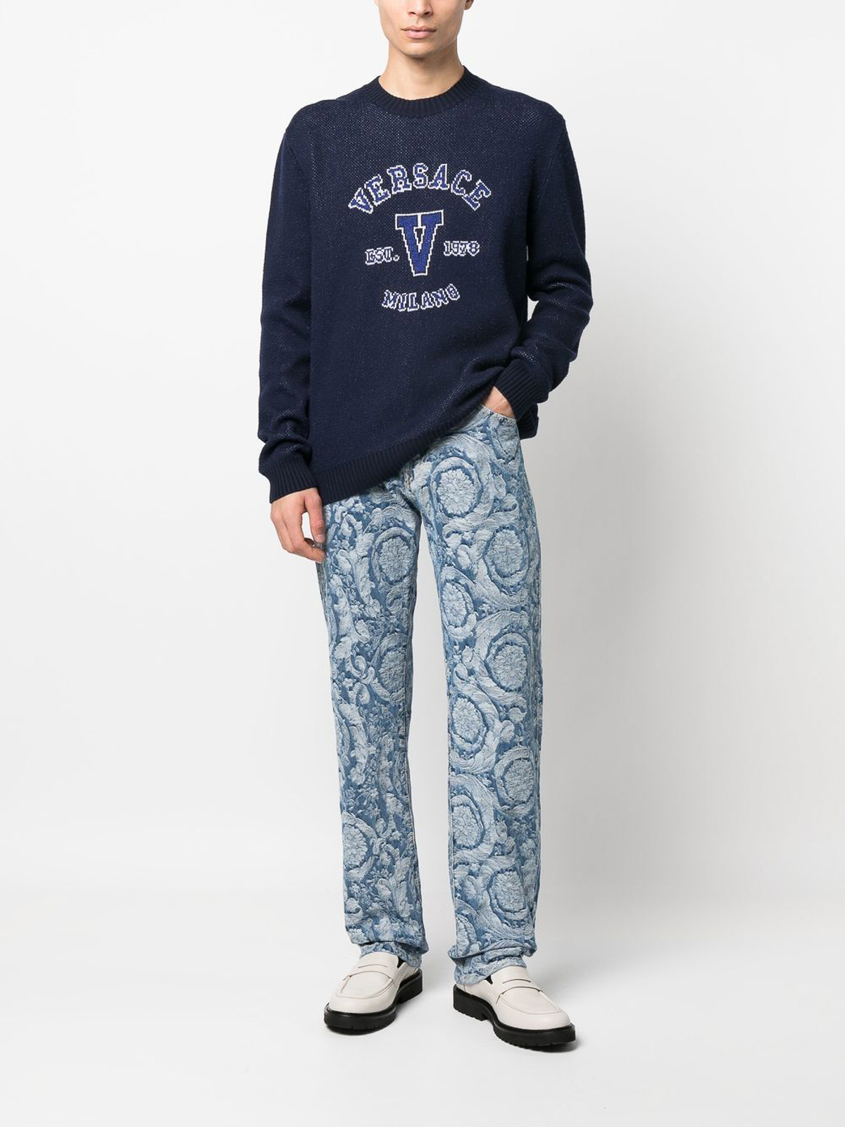 Versace Barocco Jeans with details and logo button
