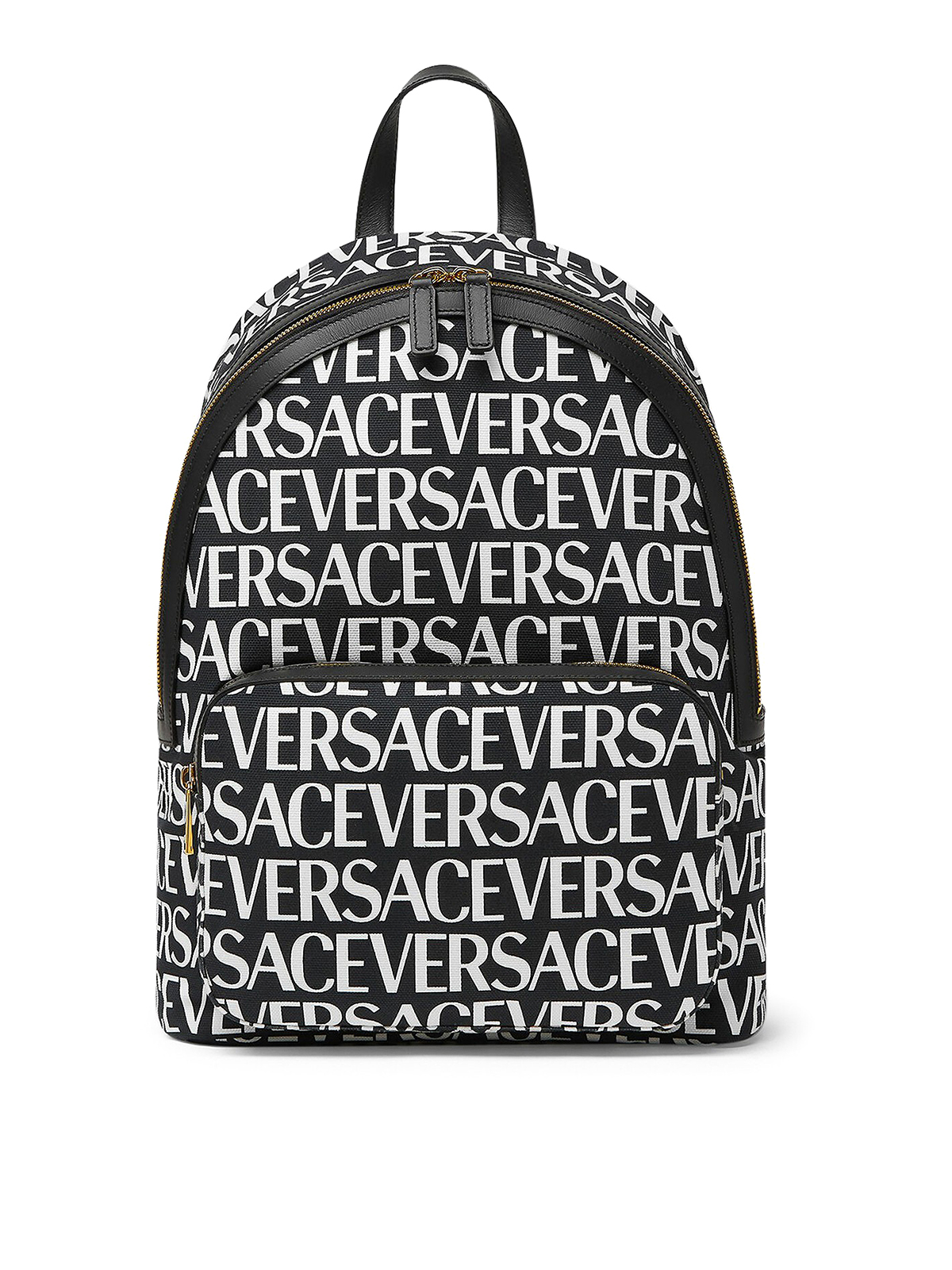 Versace Monogrammed Canvas Backpack With Pocket In Negro
