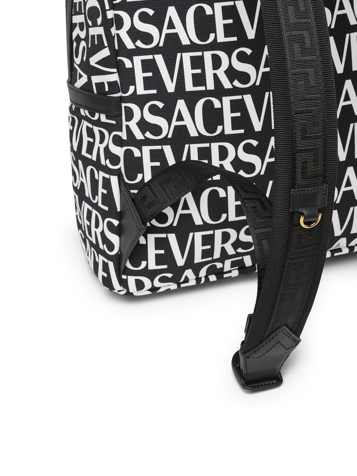 Shop Versace Monogrammed Canvas Backpack With Pocket In Negro