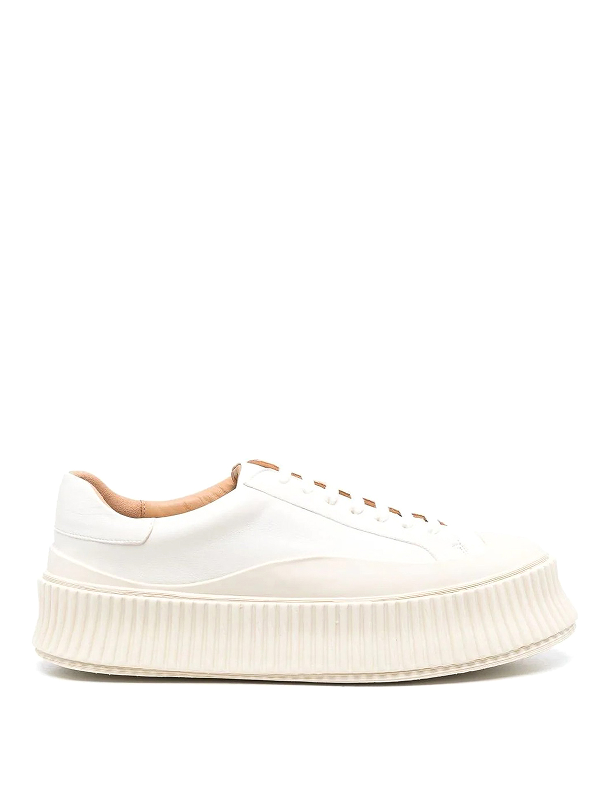 Jil Sander Leather Trainers With Ridged High Sole In White