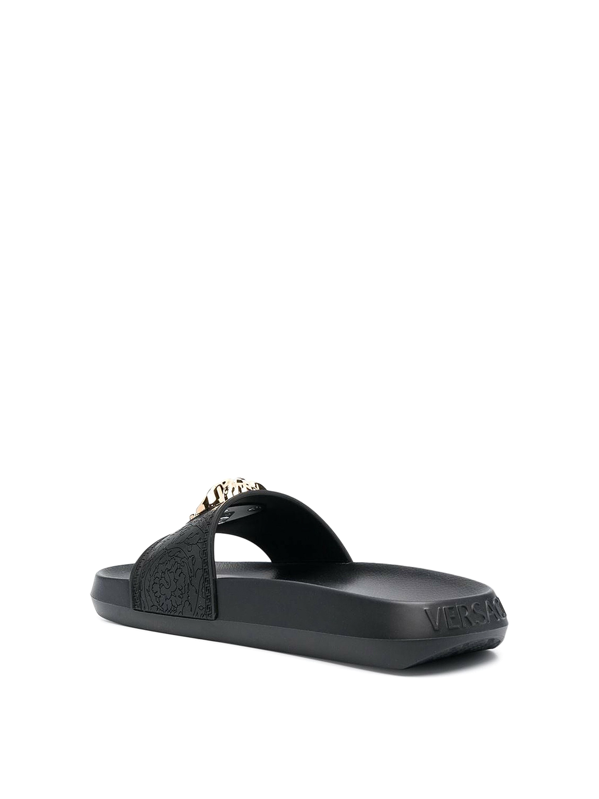 Shop Versace Medusa Rubber Slippers With Strap In Negro