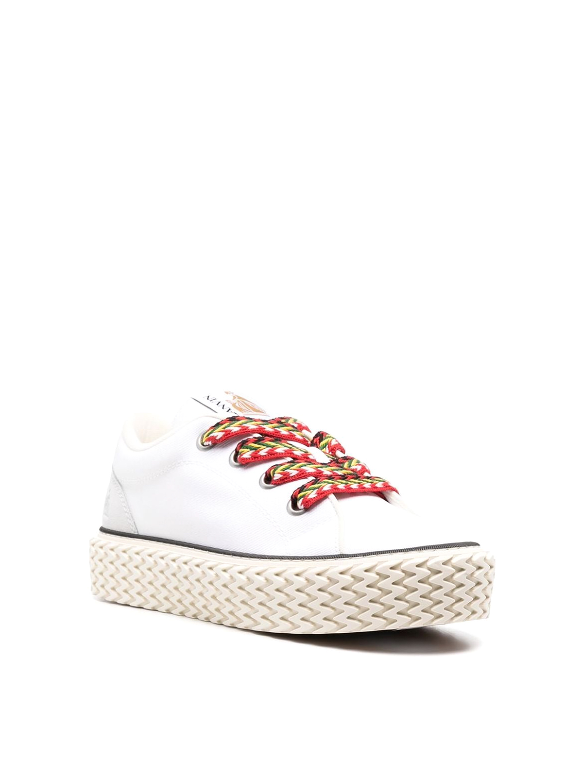 Shop Lanvin Canvas Sneakers With Multicolour Laces In White