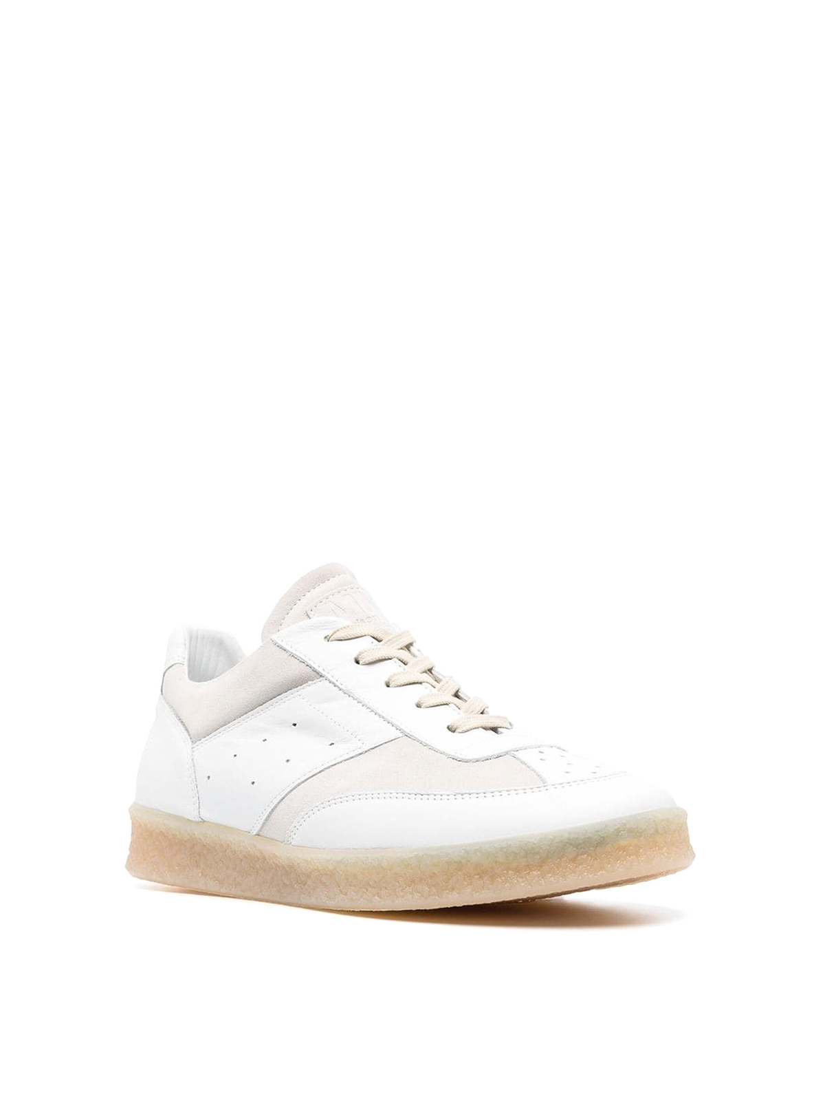 Shop Mm6 Maison Margiela Panelled Leather Sneakers With Details In White