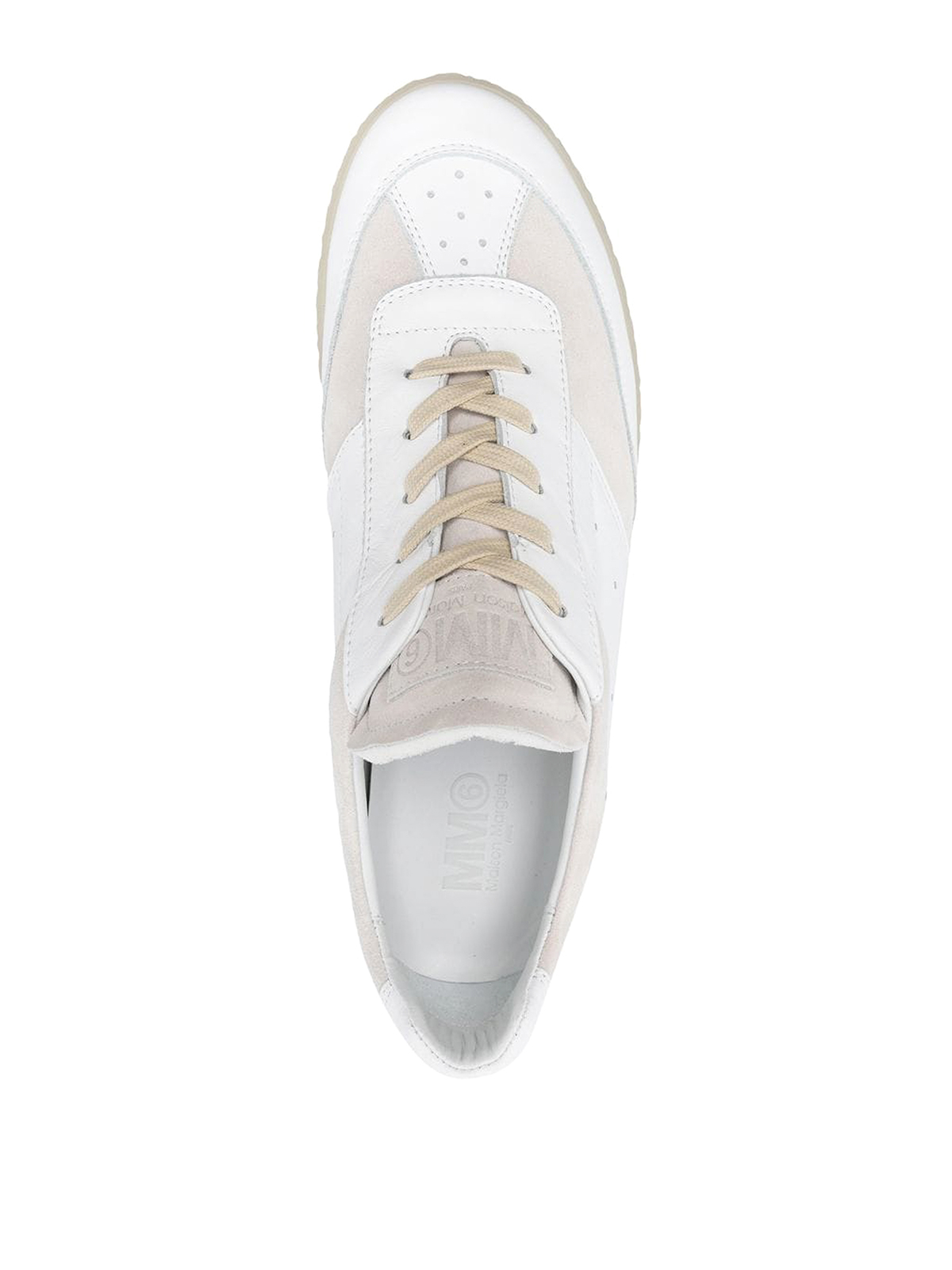 Shop Mm6 Maison Margiela Panelled Leather Sneakers With Details In White