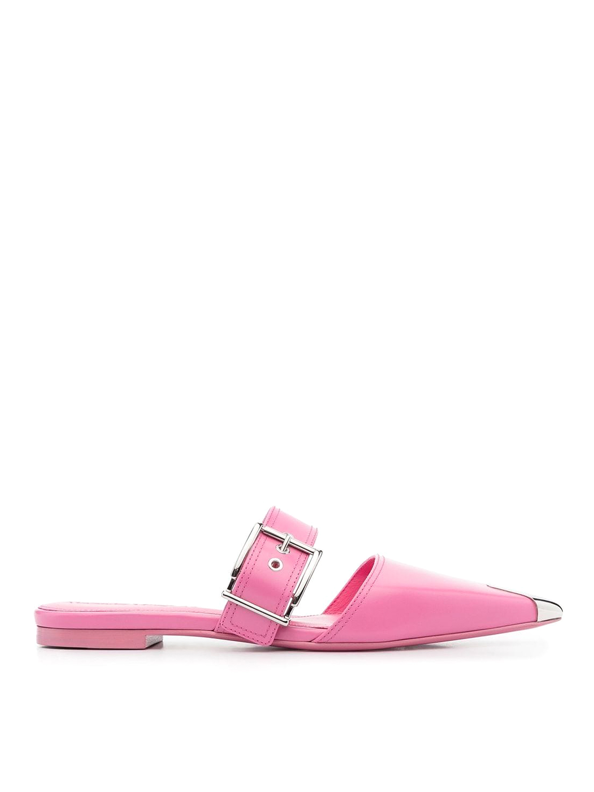 Shop Alexander Mcqueen Metal-toe Pointed Flat Leather Mules In Rosado