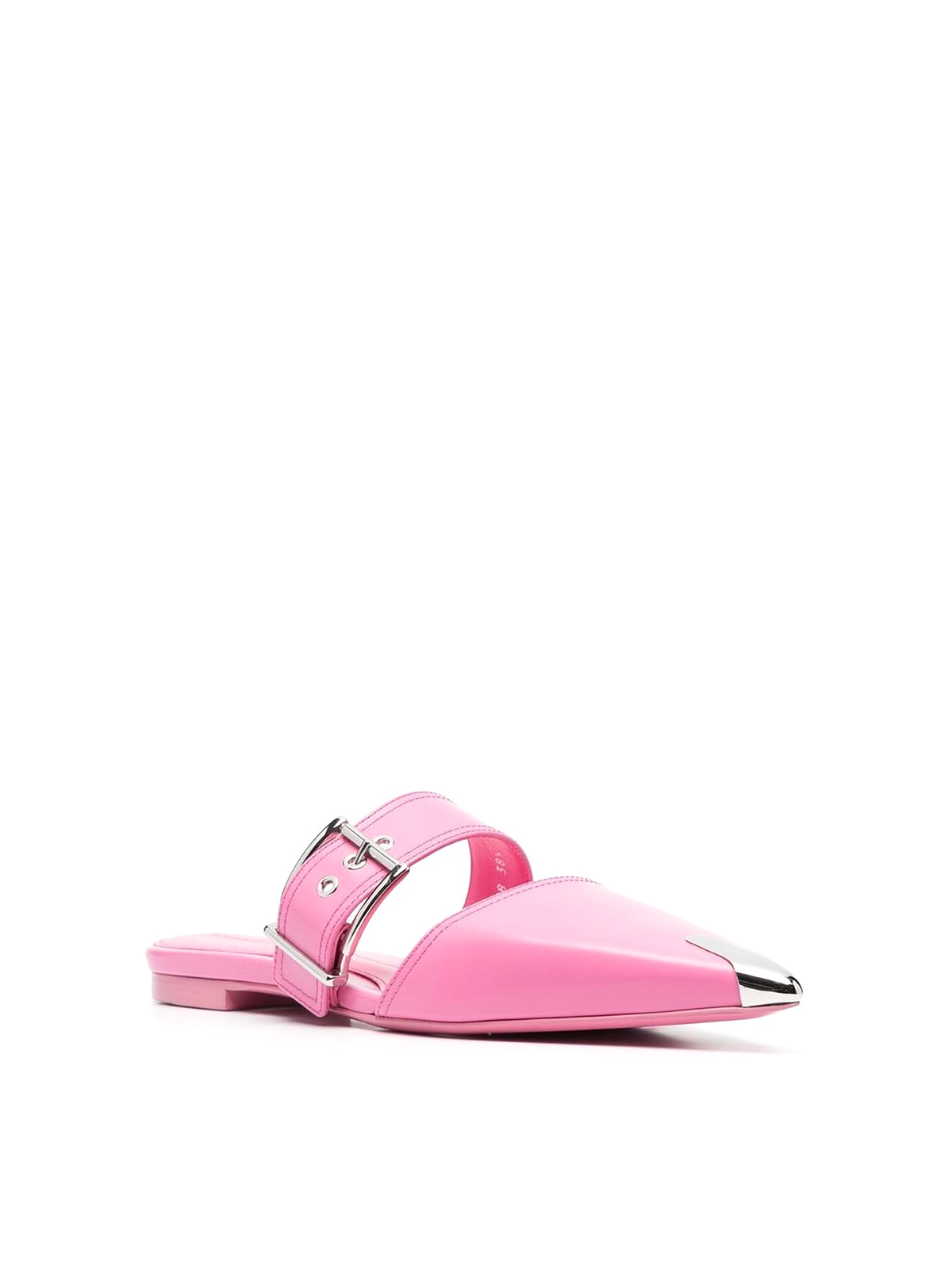 Shop Alexander Mcqueen Metal-toe Pointed Flat Leather Mules In Rosado