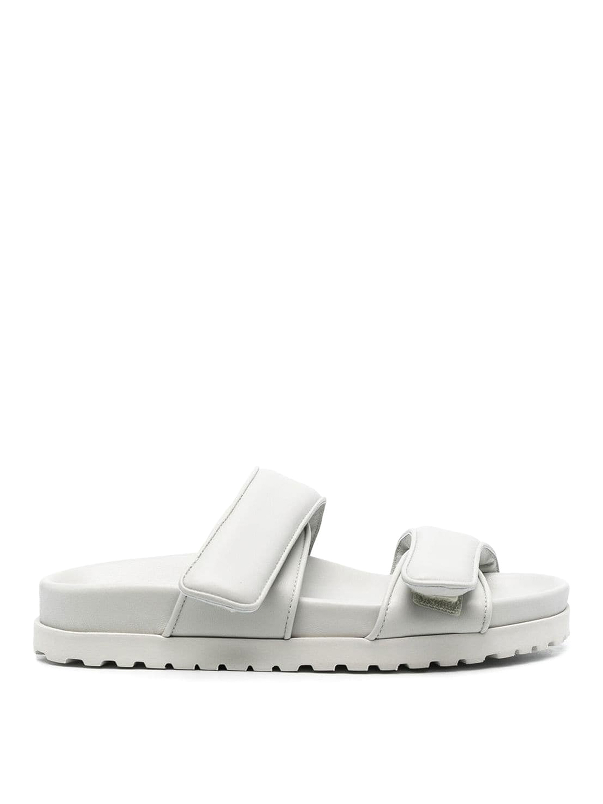 Shop Gia Borghini Double-strap Leather Flat Sandals In Grey
