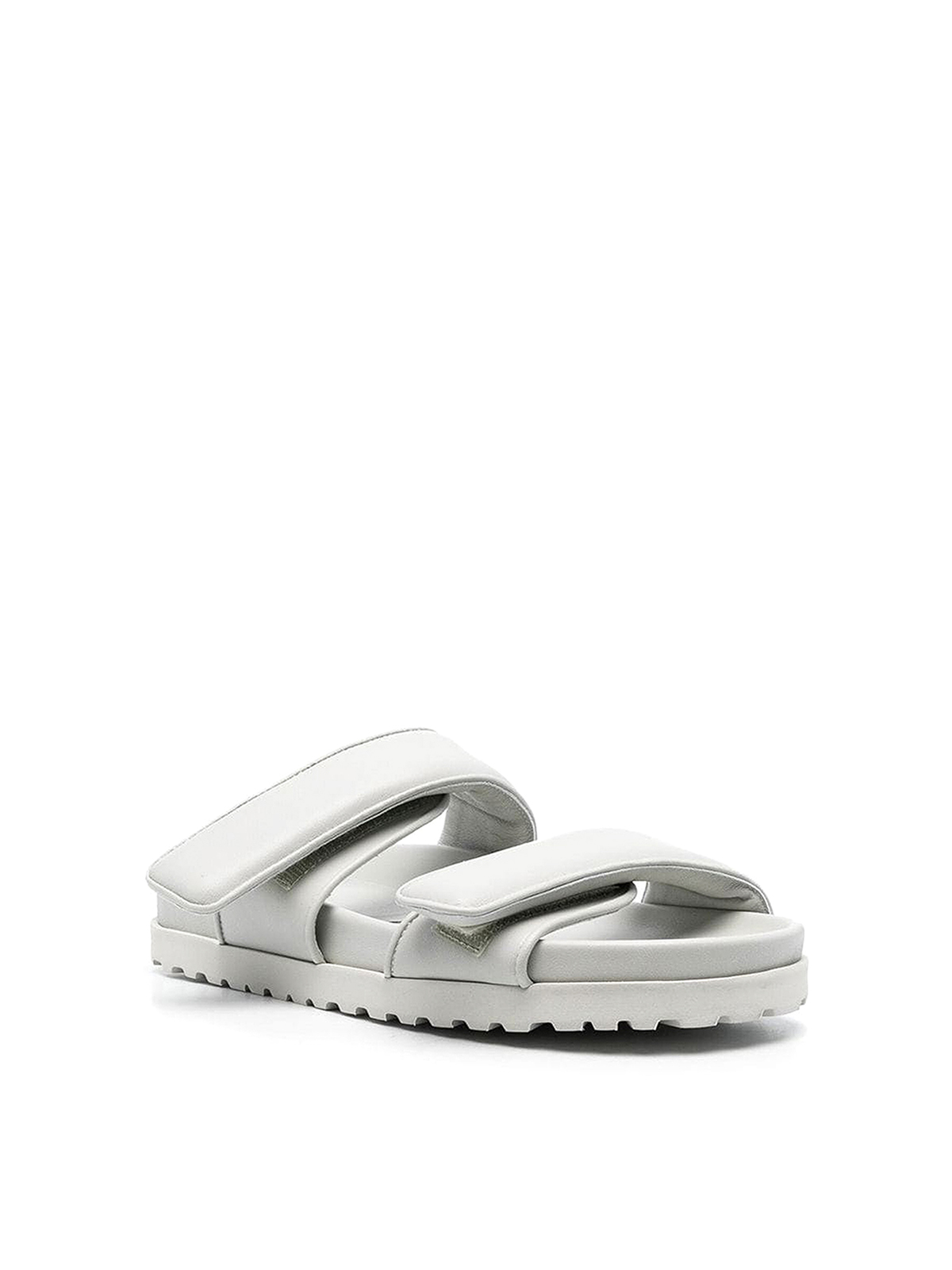 Shop Gia Borghini Double-strap Leather Flat Sandals In Grey