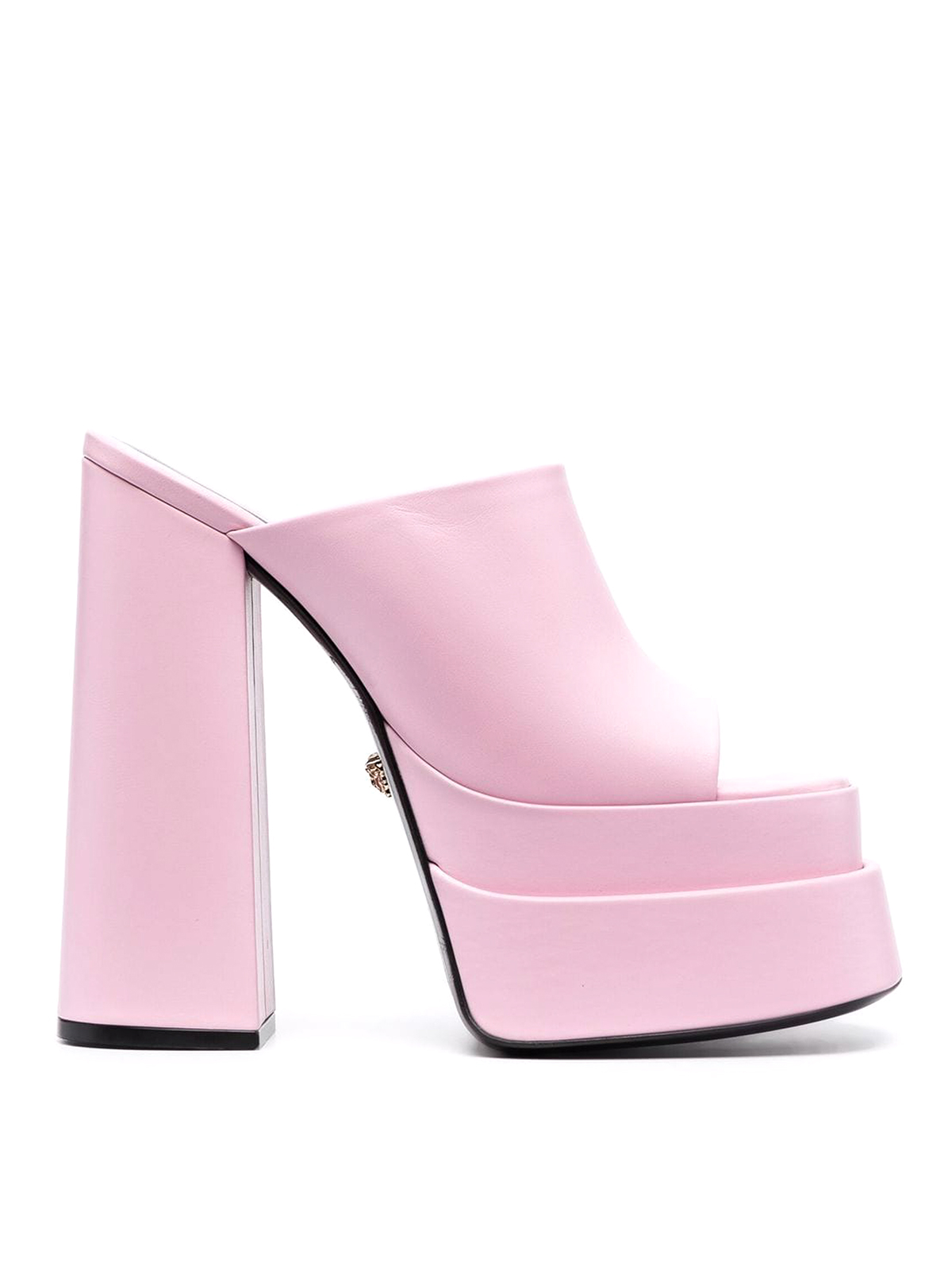Versace Leather High-heel Platform Sandals In Pink