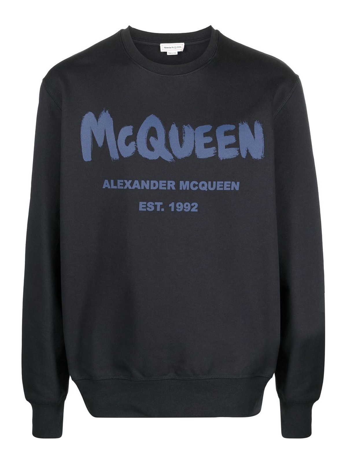 Alexander Mcqueen Cotton Crewneck Sweather With Front Logo In Blue