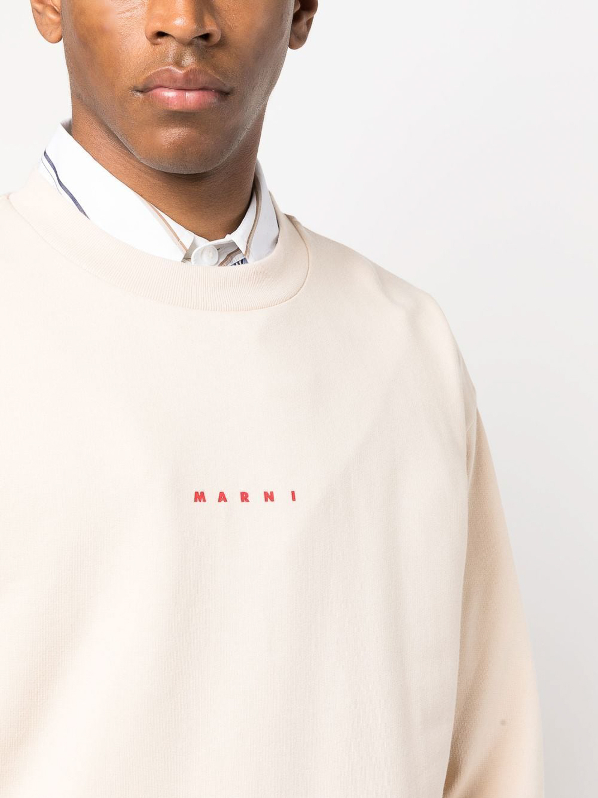 Shop Marni Logo-print Crew-neck Sweatshirt In Beige