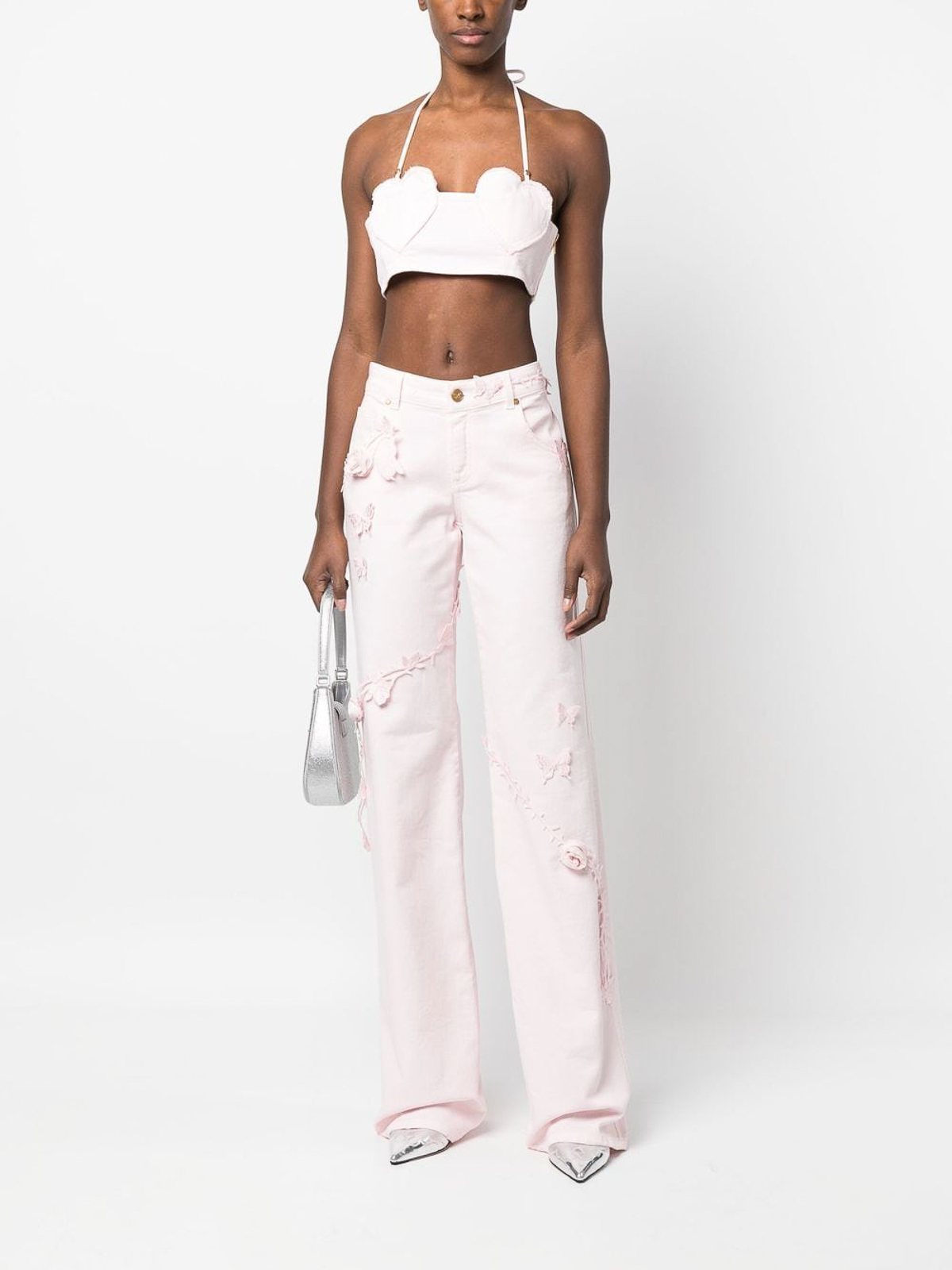 Blumarine Applique-detail high-waisted wide-leg jeans|2J060AN0124