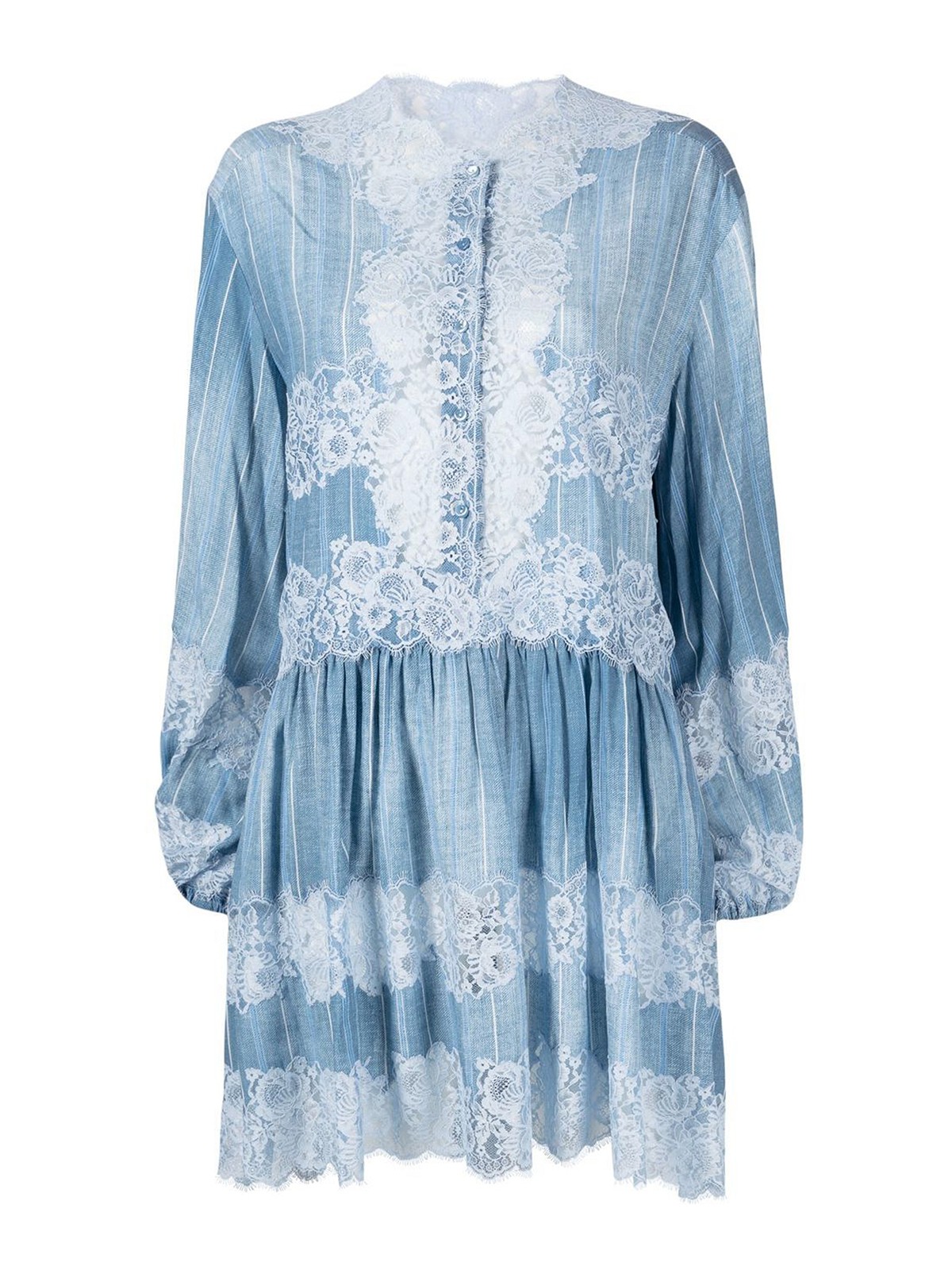 Ermanno Scervino Striped floral-lace trim dress|D422Q371UGDS4218