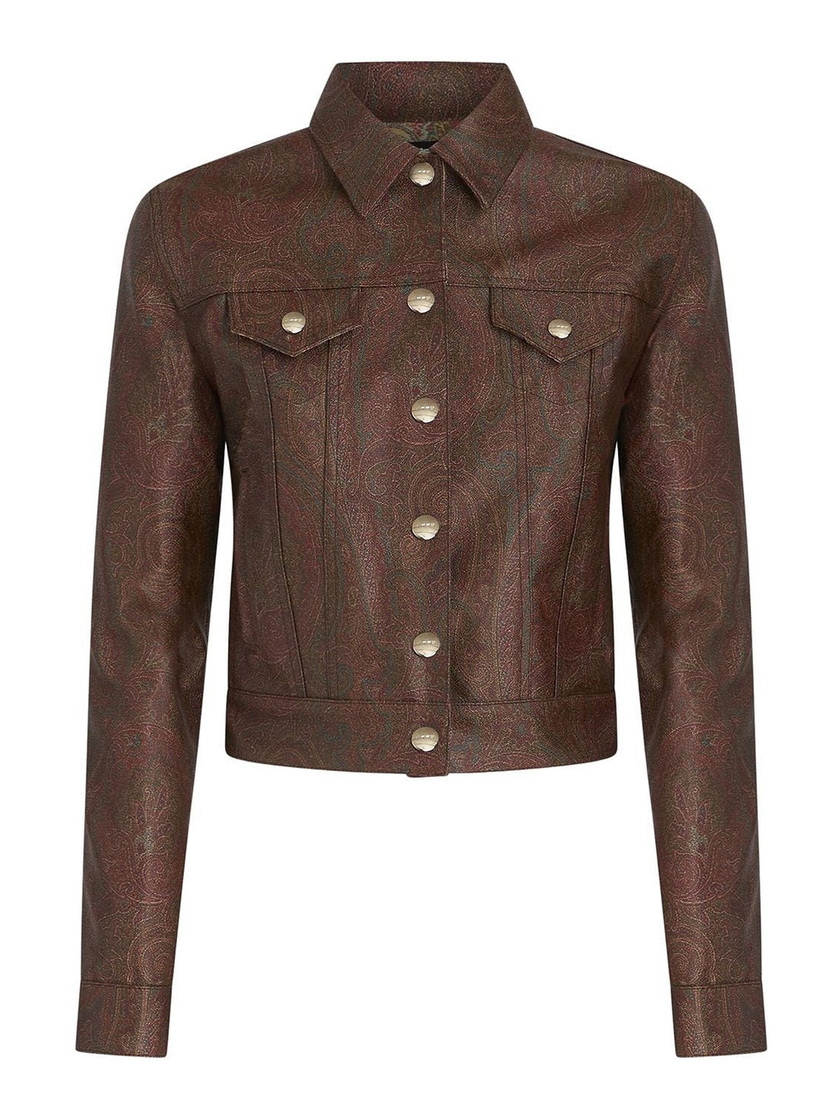 Shop Etro Paisley-print Cropped Leather Jacket In Brown