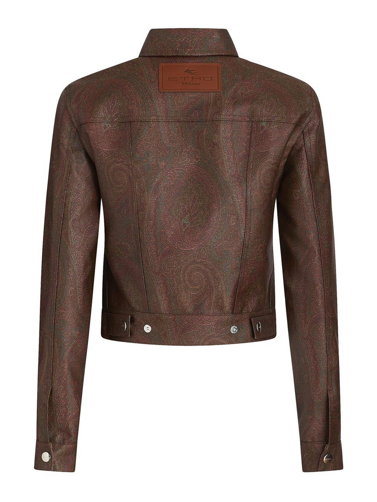 Shop Etro Paisley-print Cropped Leather Jacket In Brown
