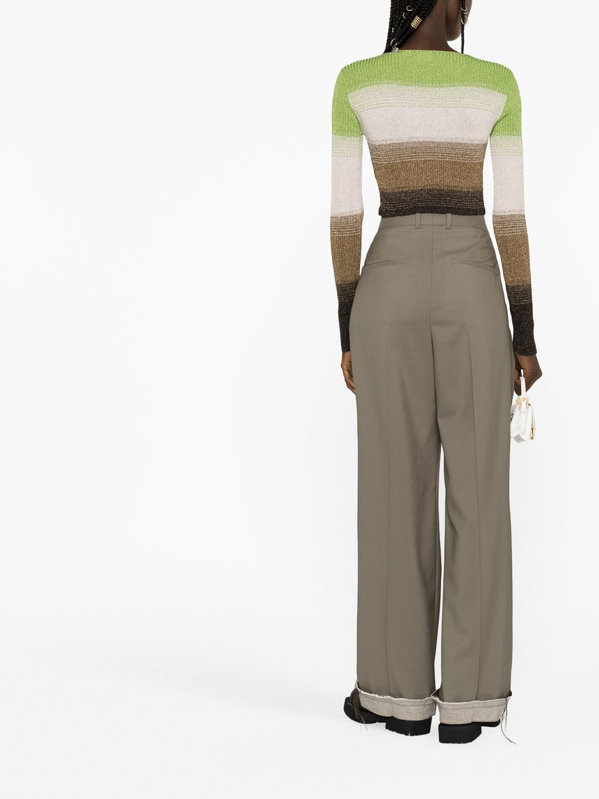 Shop Gcds Knitted Cropped Cardigan With Lurex Details In Green