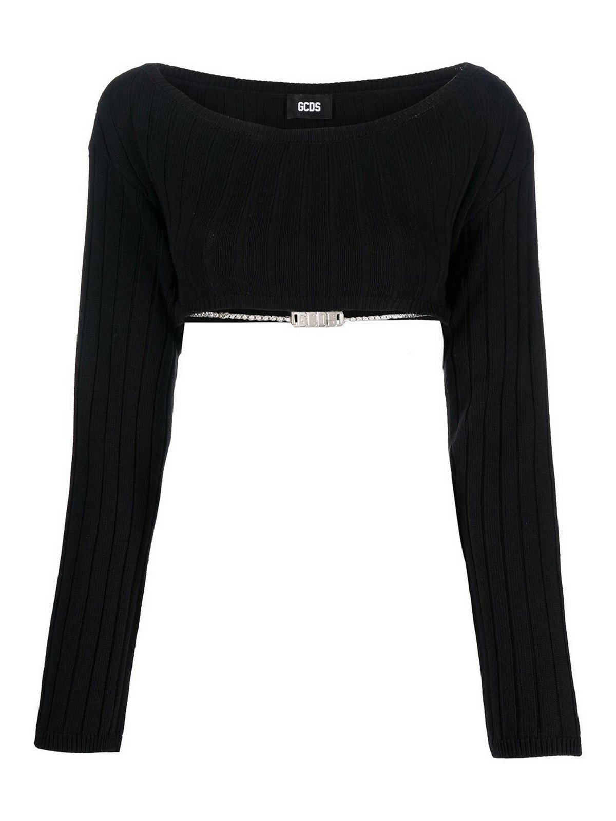 Shop Gcds Logo-chain Cropped Knitted Top In Black