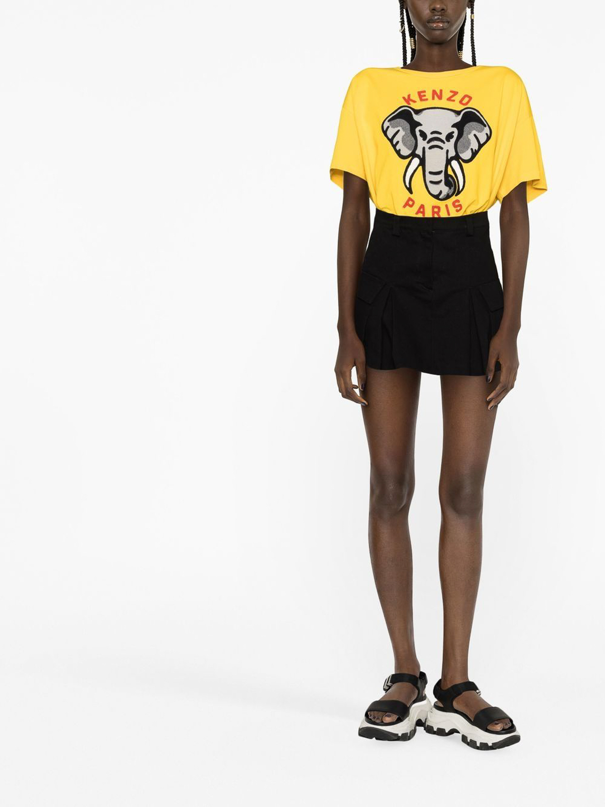 Shop Kenzo Round Neck Cotton T-shirt With Print In Yellow