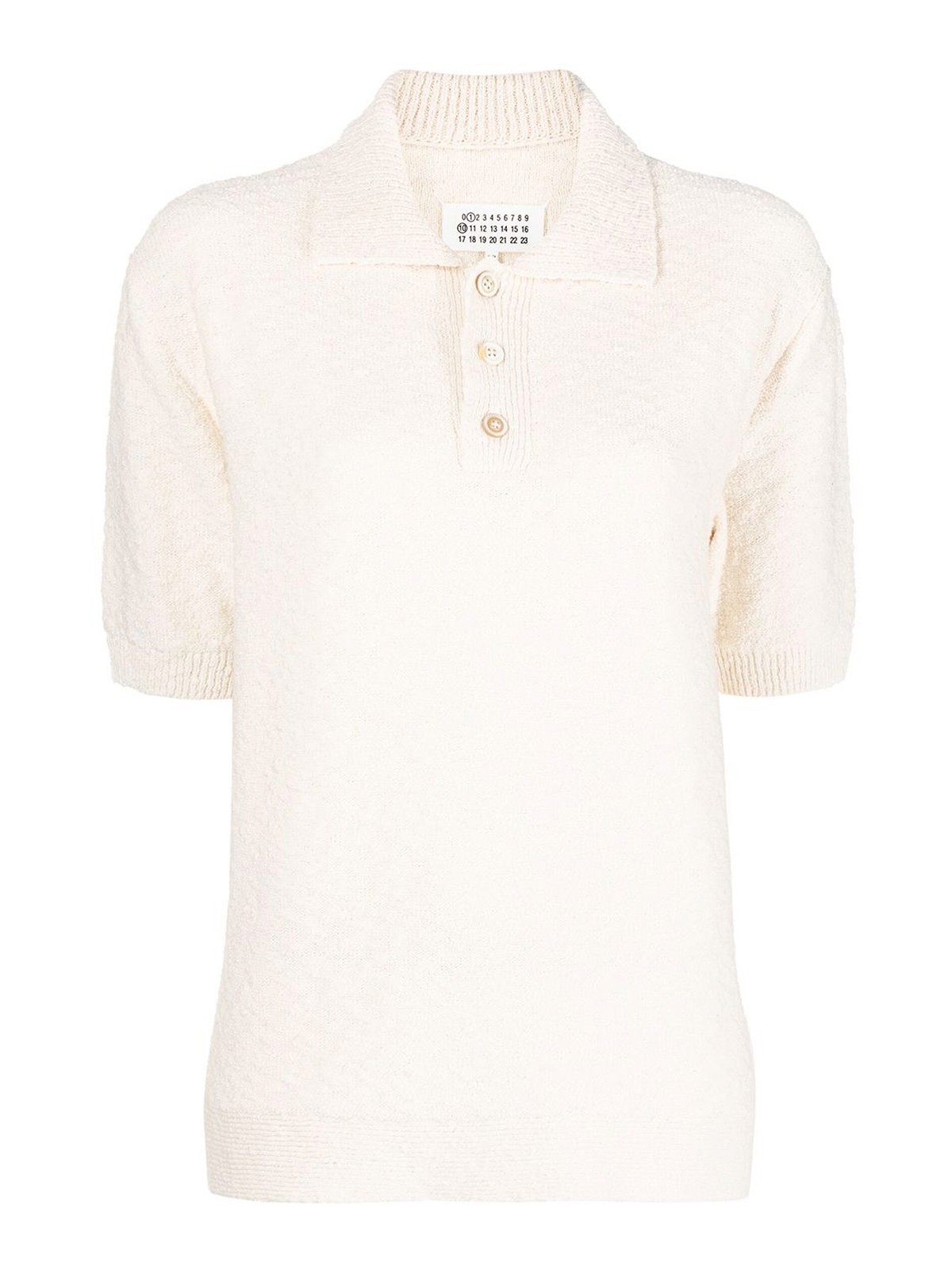 Maison Margiela Tonal Fine-knit Polo Shirt In Blanco