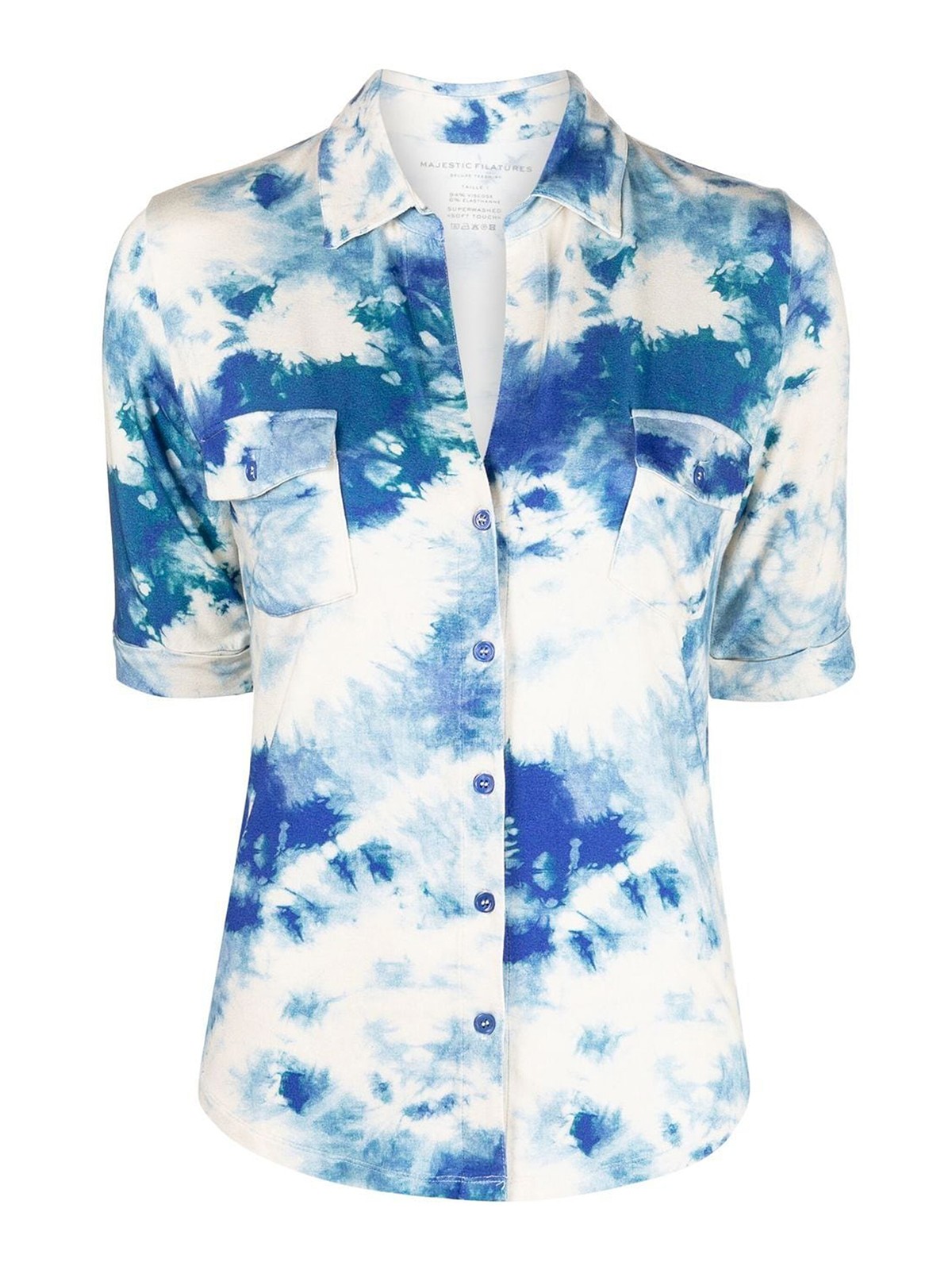 Shop Majestic Tie Dye-print Shirt With Classic Collar In Blue