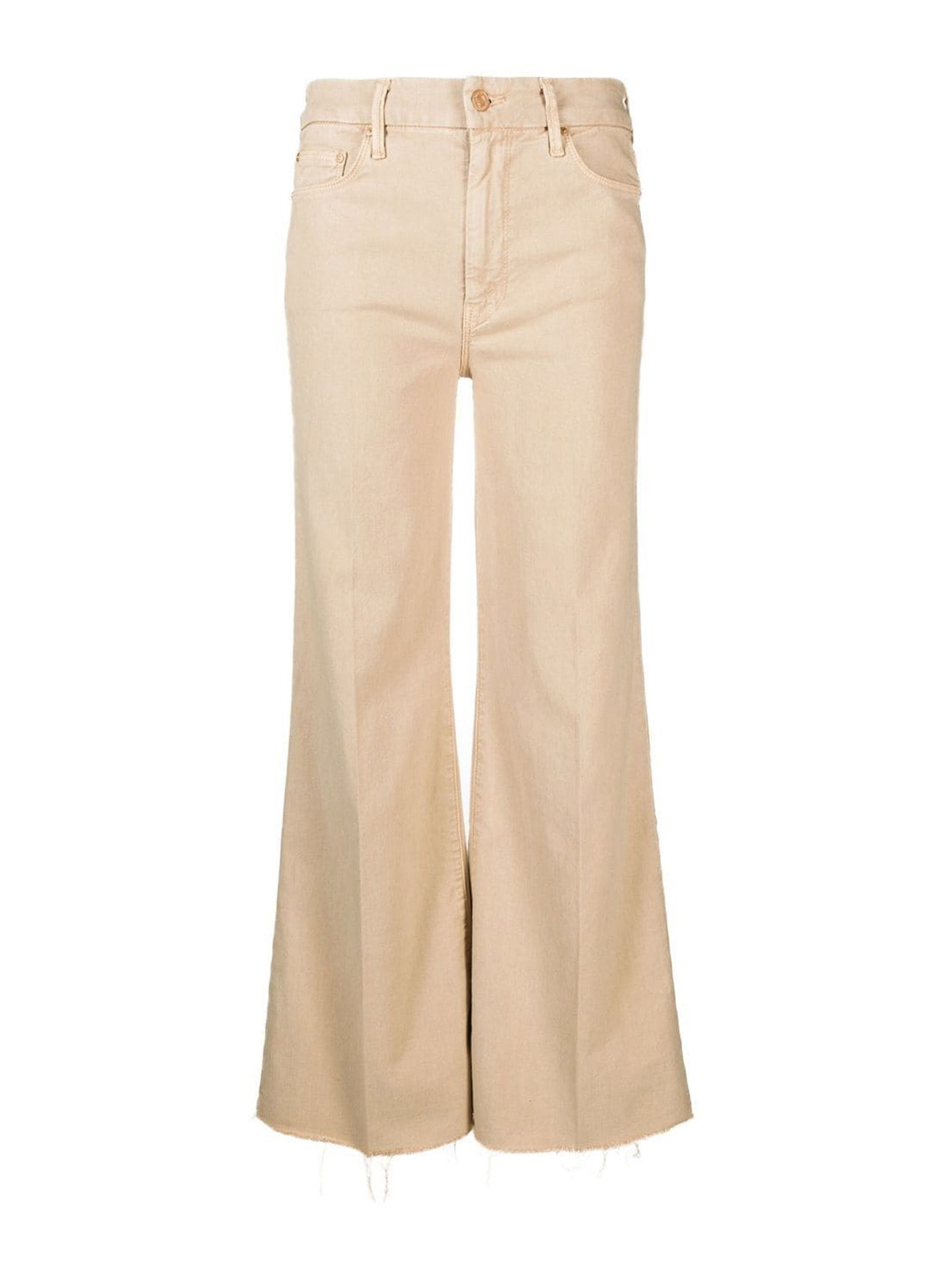 Shop Mother High Waist Flared Jeans With  Raw-cut Edge In Beige