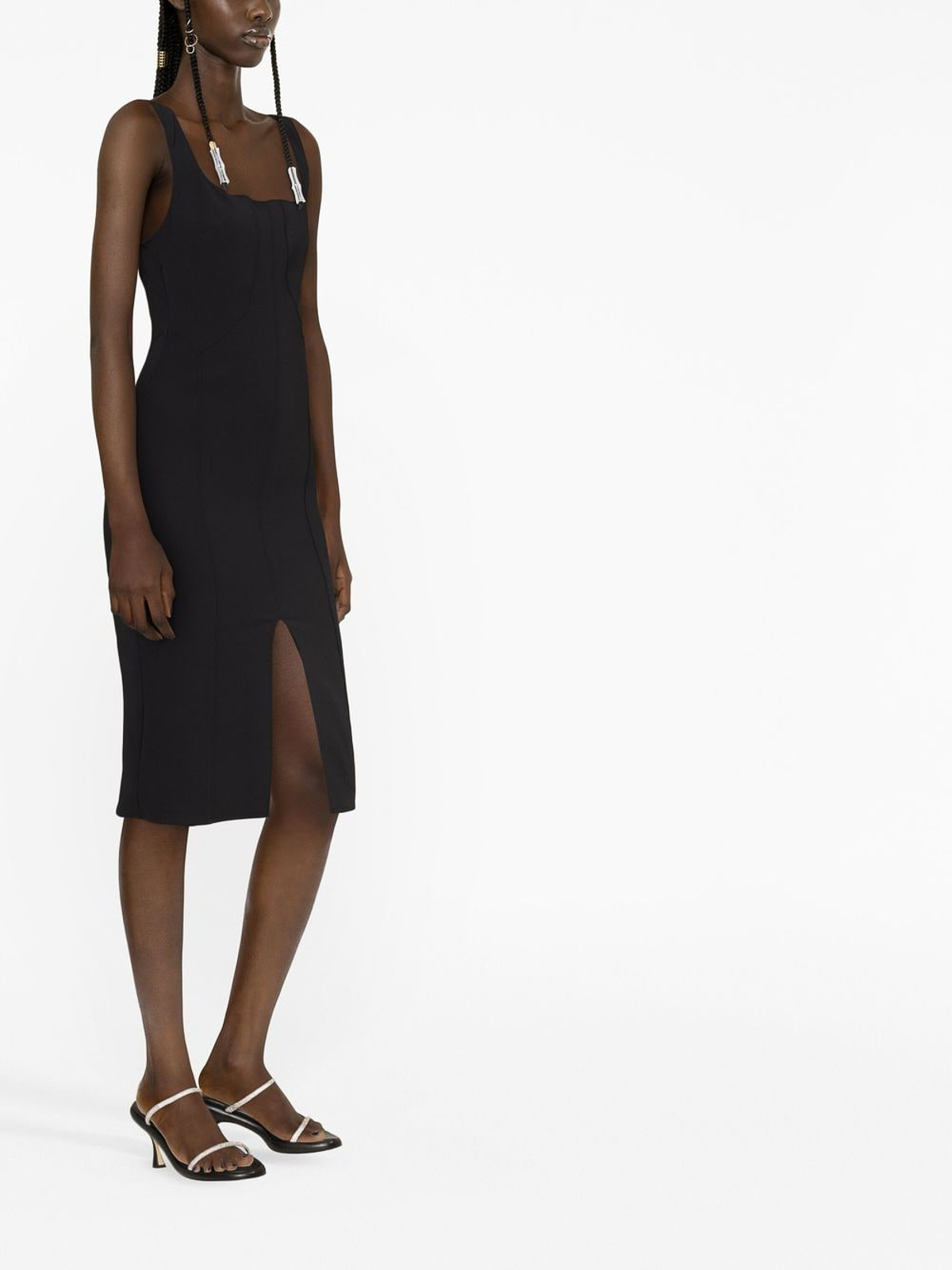 Shop Elisabetta Franchi Splited Midi Dress In Black