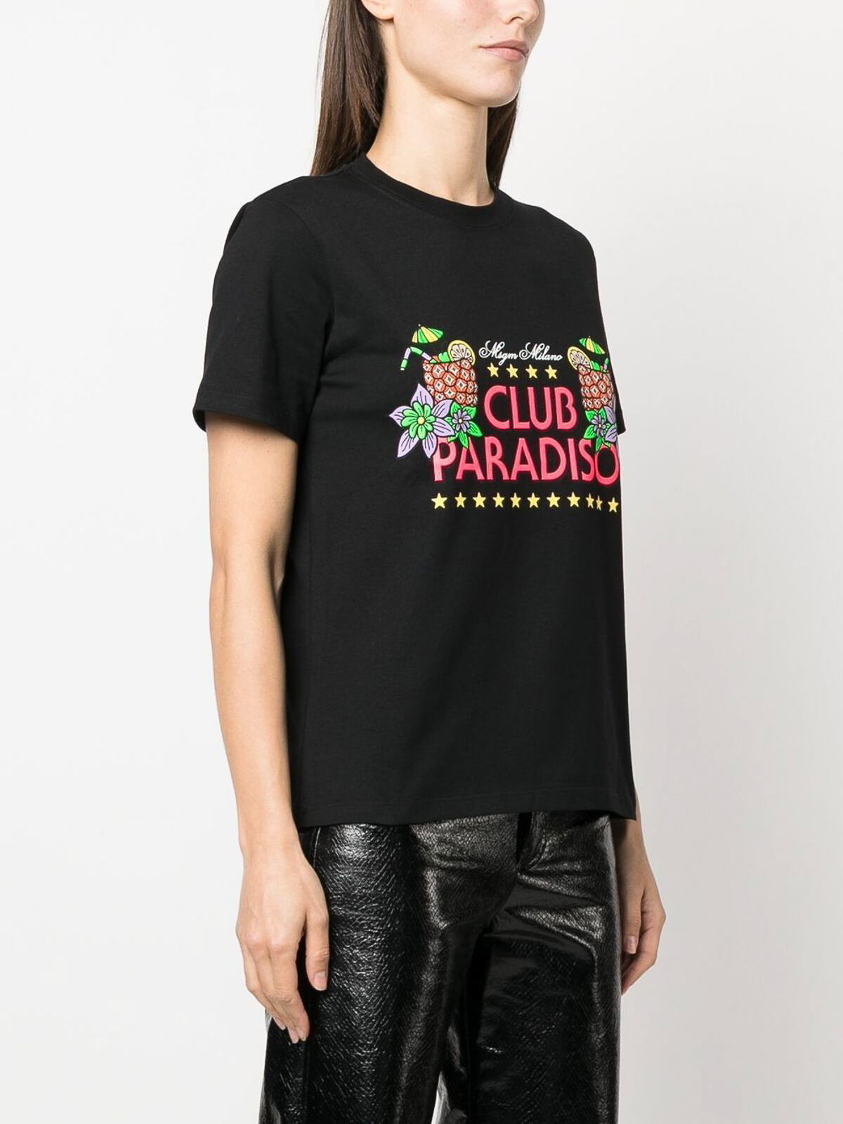 Shop Msgm Graphic Print Tee In Black