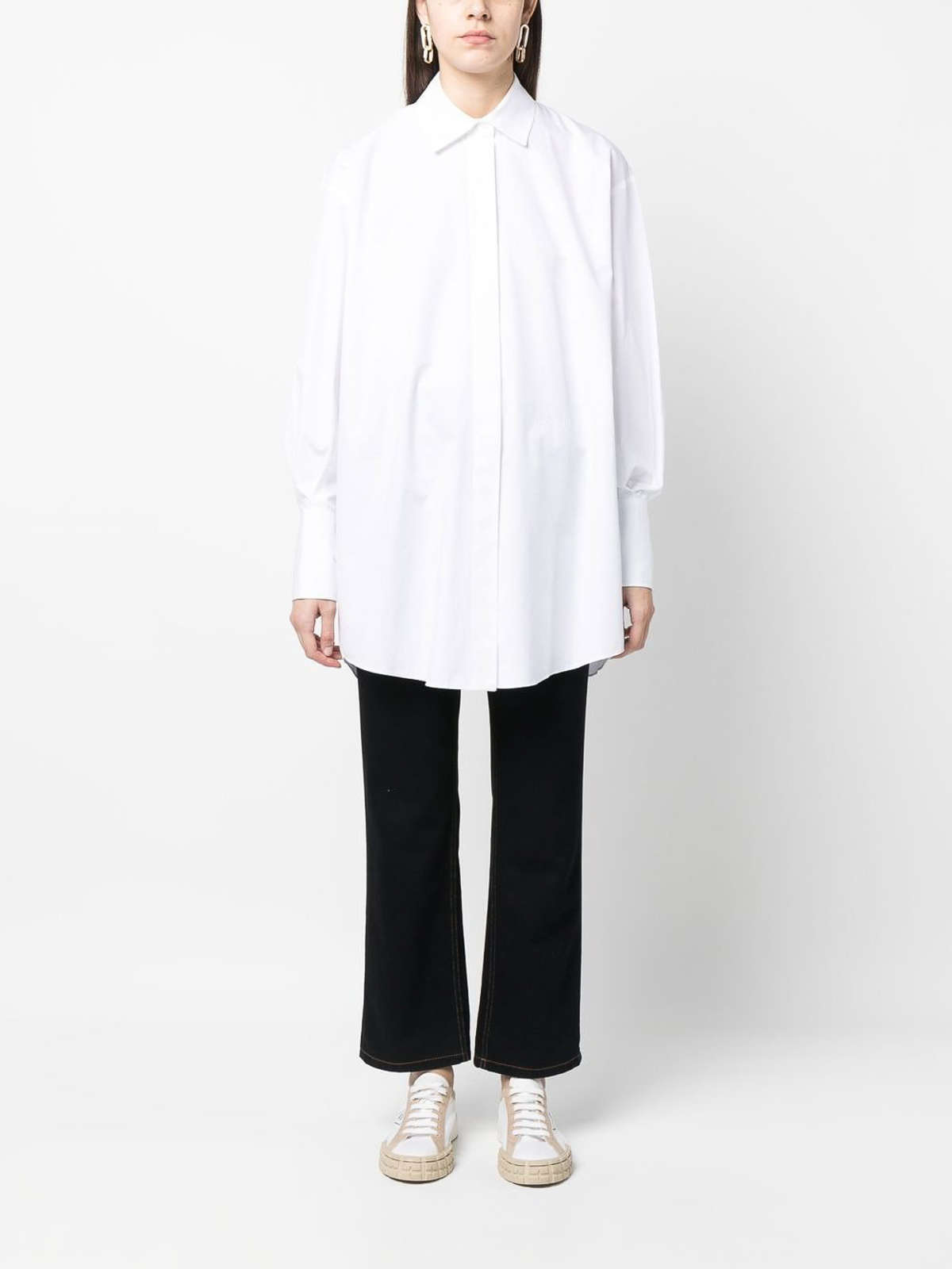 Shop Patou Logo-print Cotton Shirtdress With Logo In White