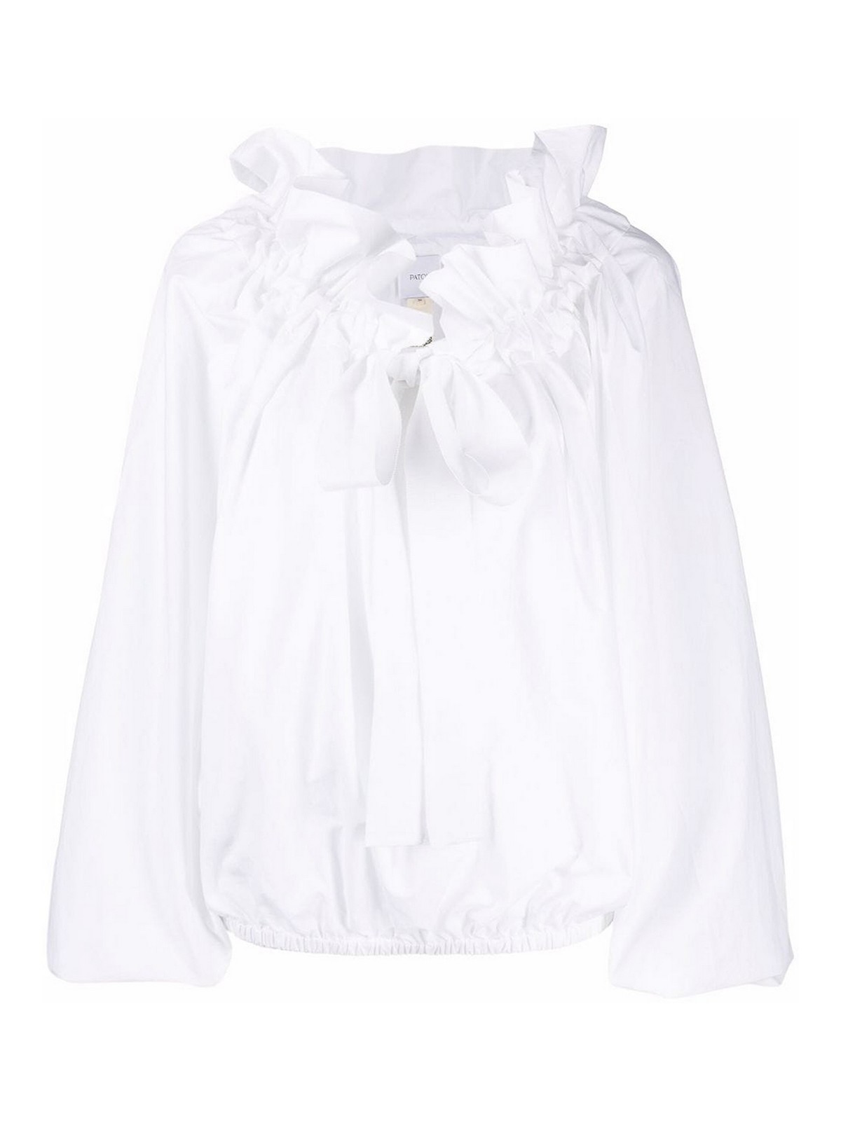 Shop Patou White Cotton Ruffled High-neck Blouse