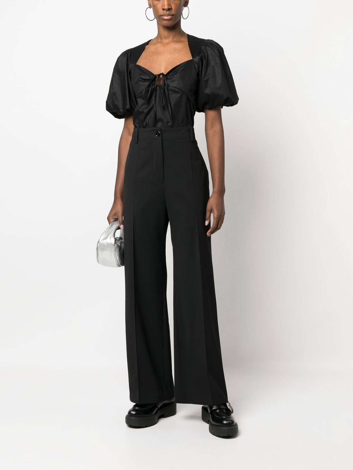 Shop Patou High-waisted Wide-leg Trousers In Black