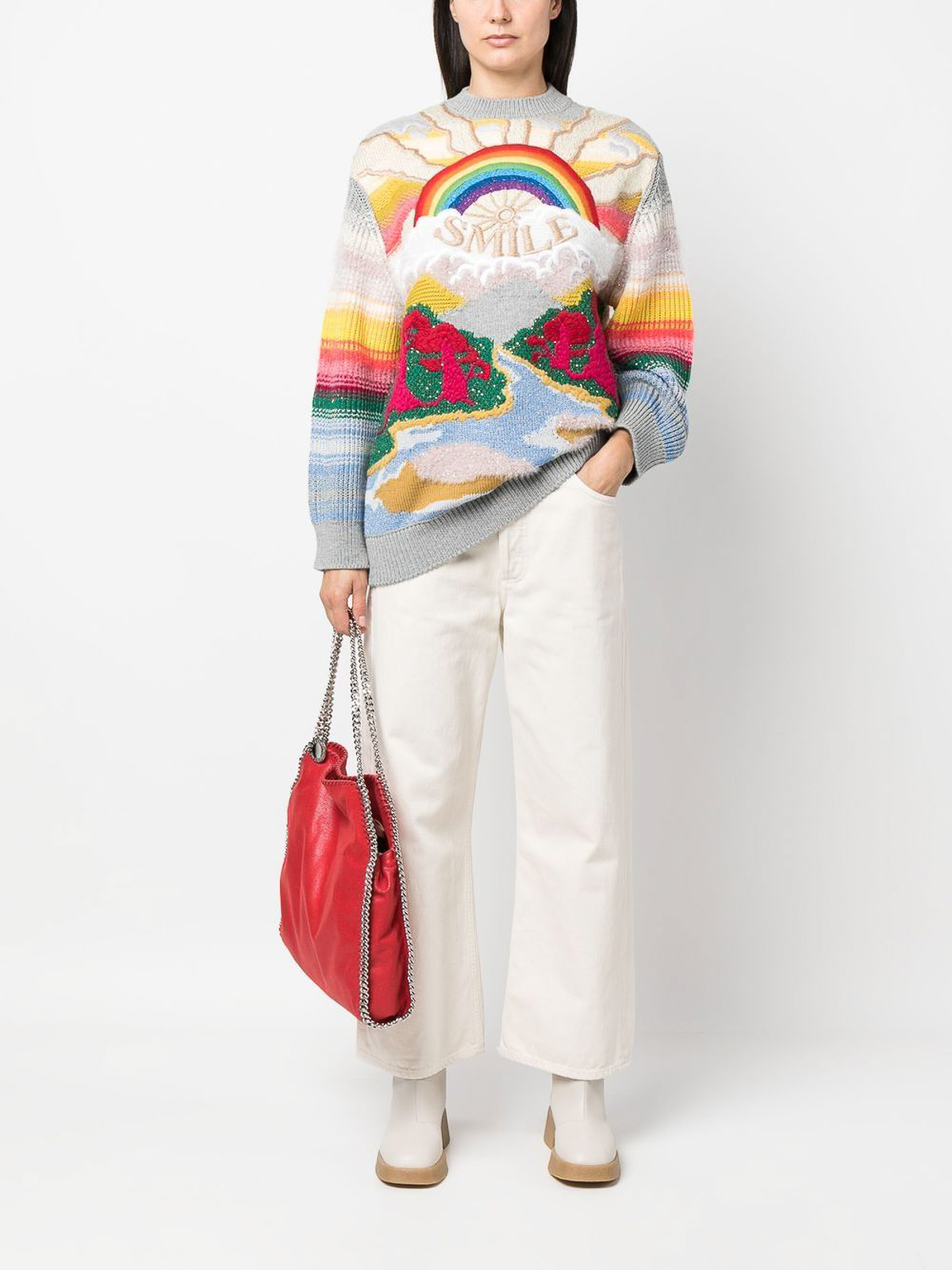 Shop Stella Mccartney Festive Smile Intarsia-knit Wool Jumper In Multicolour