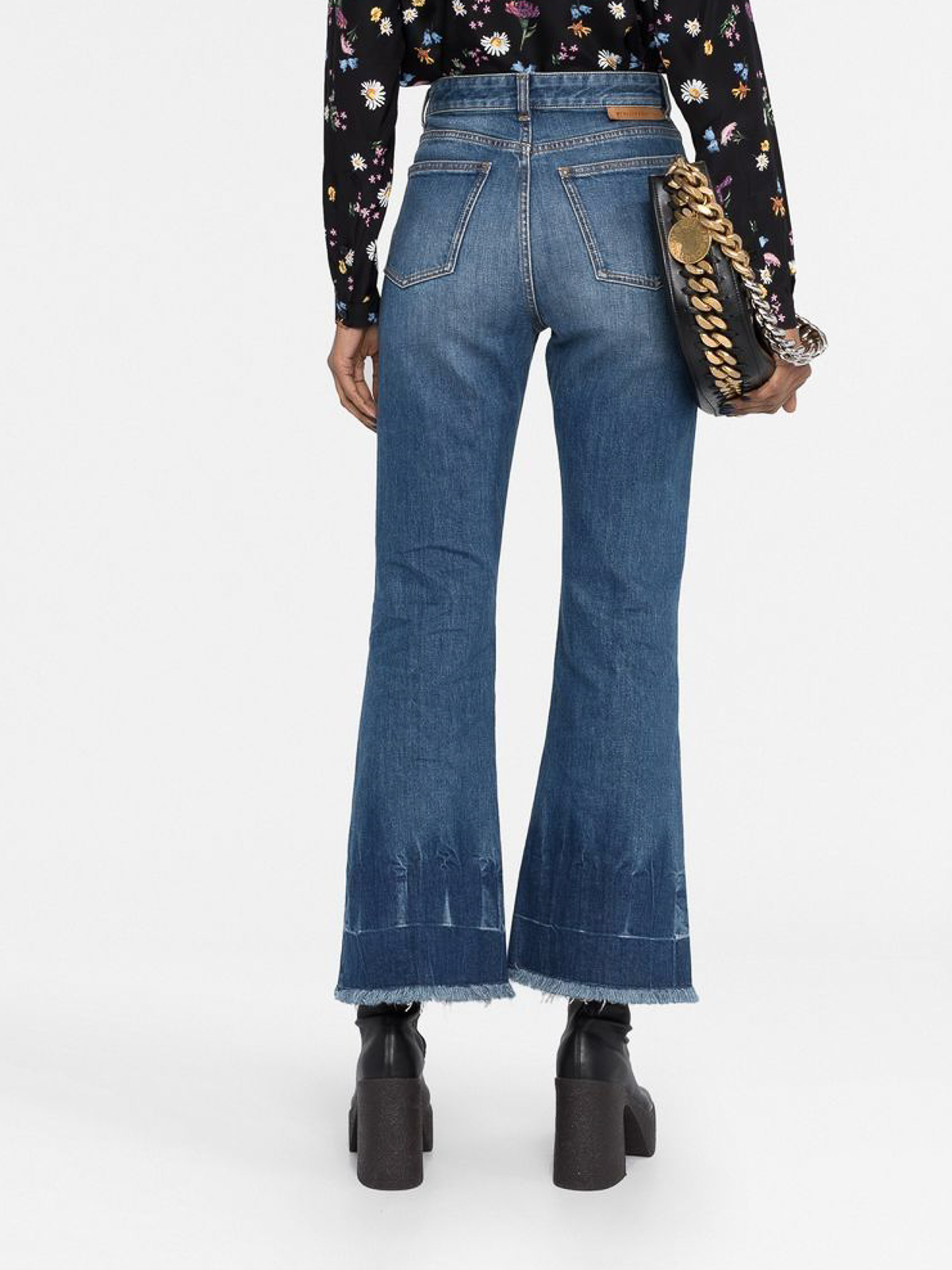 Shop Stella Mccartney Frayed-edge Cropped Jeans With Hight Waist In Light Wash