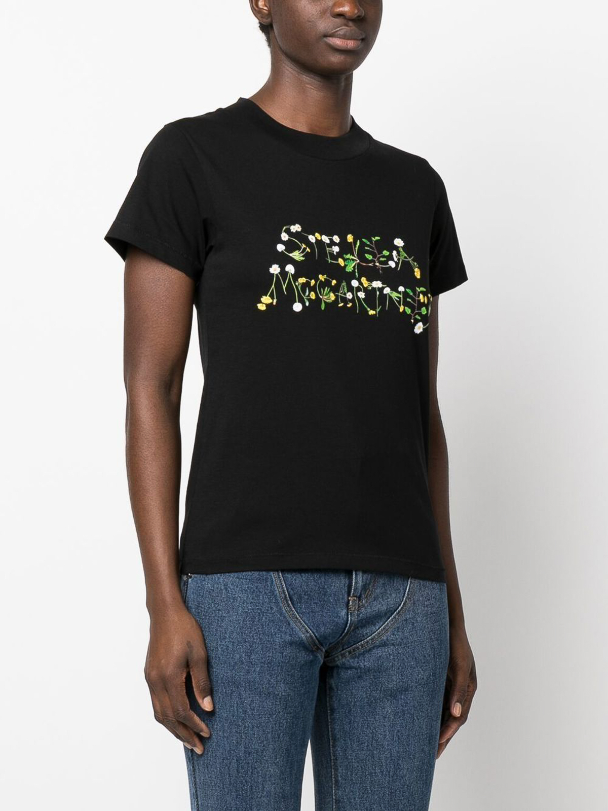 Shop Stella Mccartney Floral Logo-print T-shirt In Black