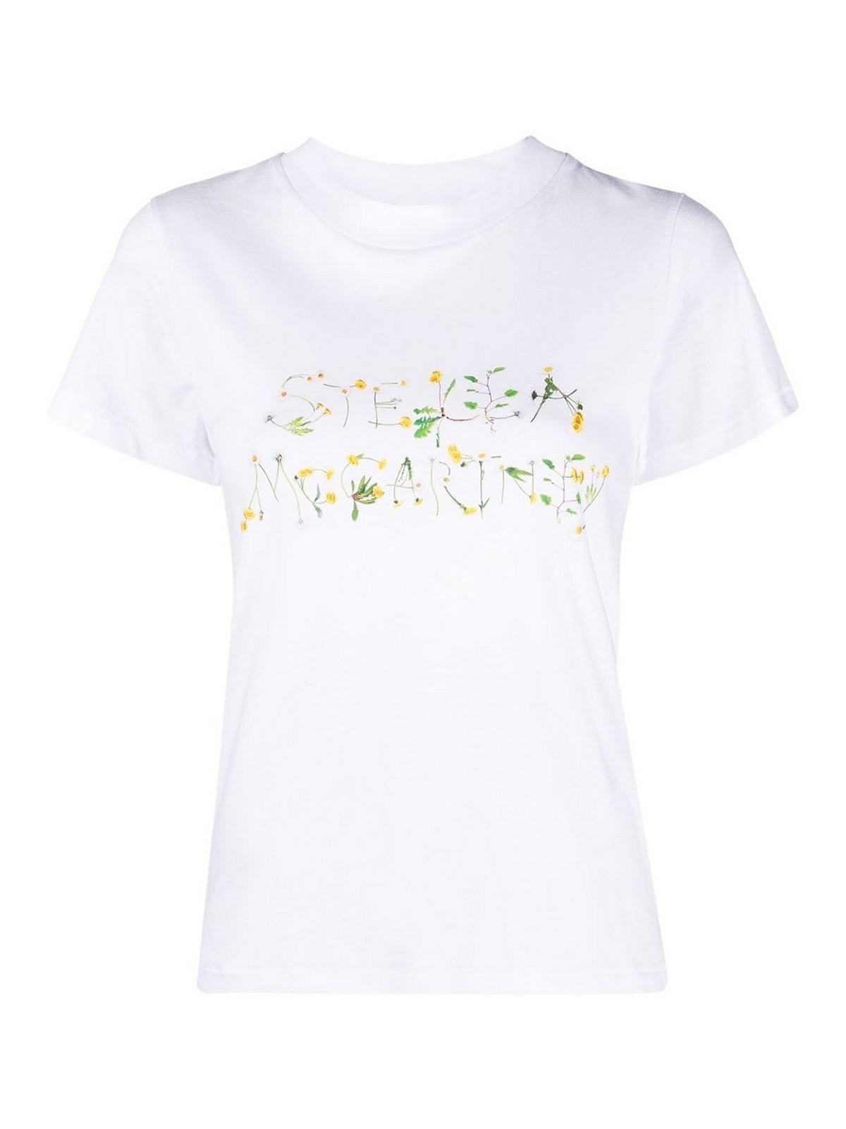 Shop Stella Mccartney Floral Logo-print T-shirt In White