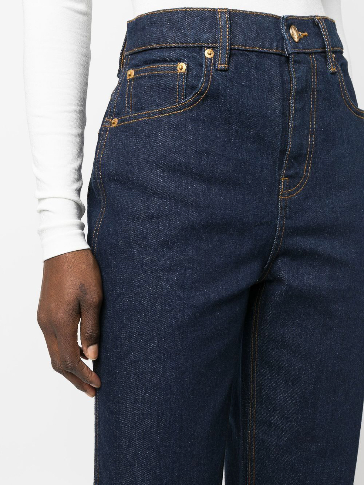 Shop Tory Burch High-rise Jeans With Contrast Stitching In Dark Wash