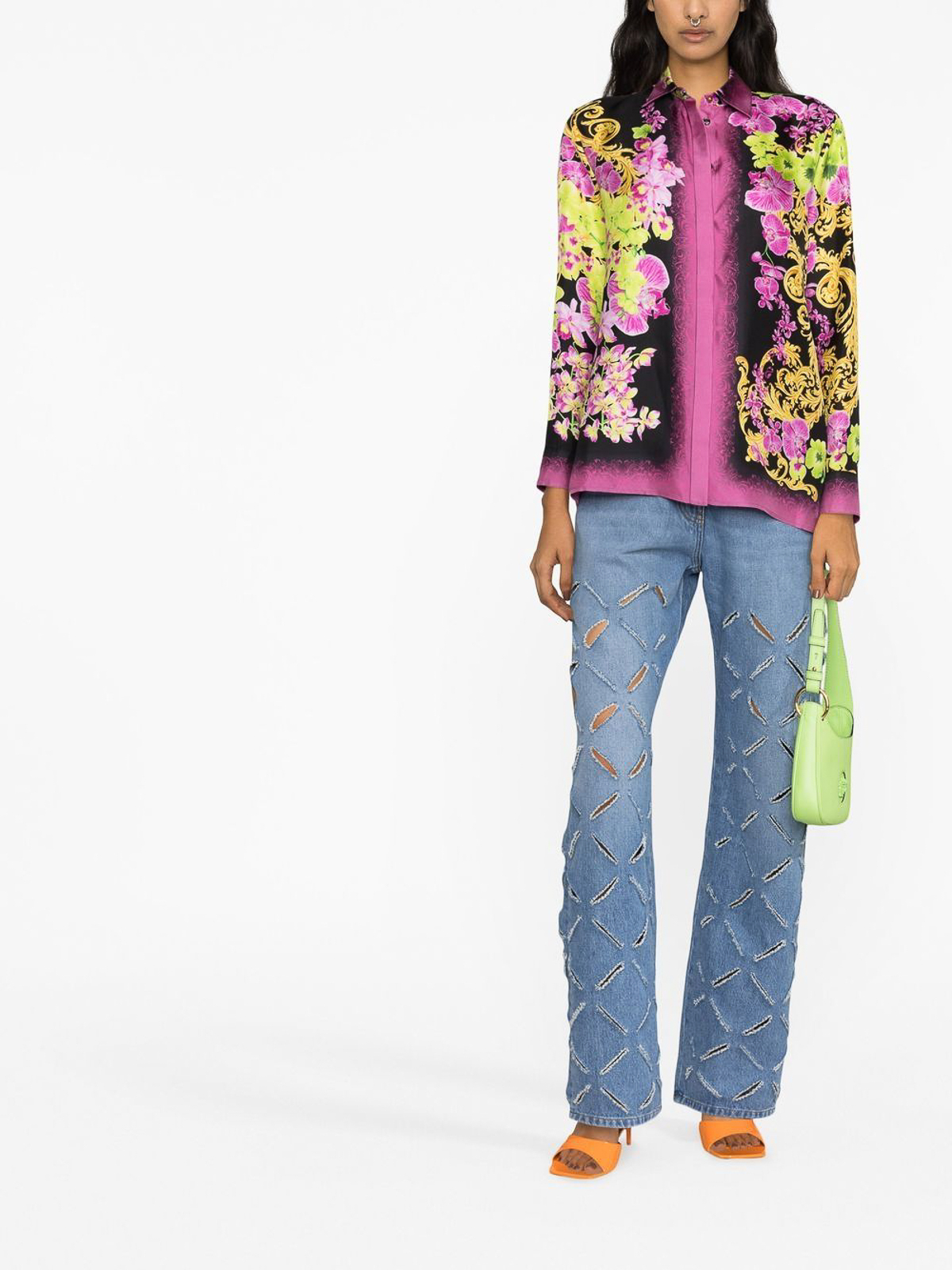 Shop Versace Graphic-print Silk Shirt In Multicolour