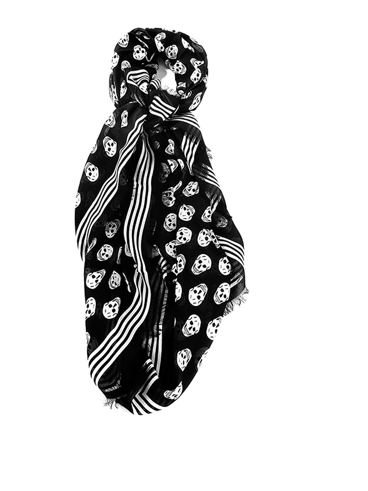 Alexander Mcqueen Skull-print Scarf With Raw Edges In White