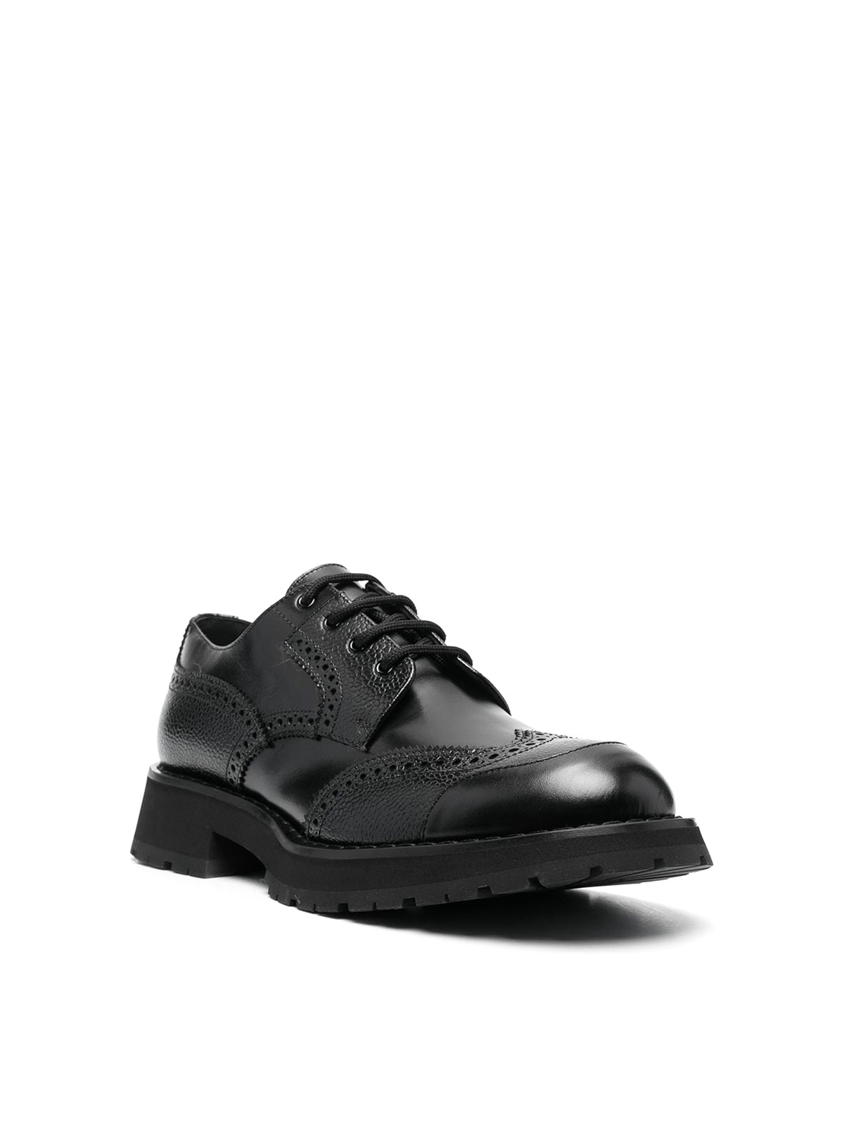 Shop Alexander Mcqueen Polished Leather Lace-up Fastening Brogues In Black